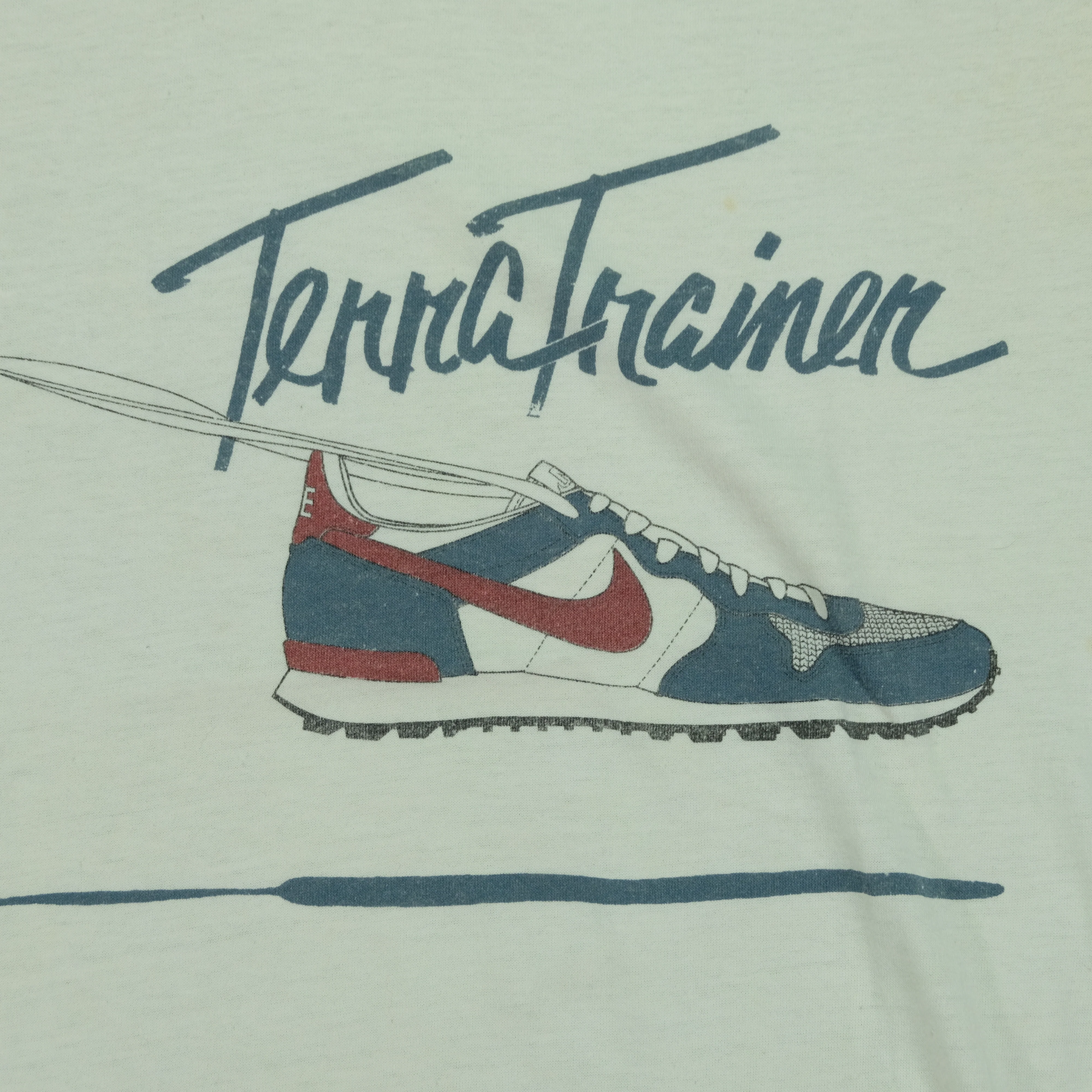Vintage NIKE Terra Trainer Shoe Promo Swoosh T Shirt 80s White L - Image 3