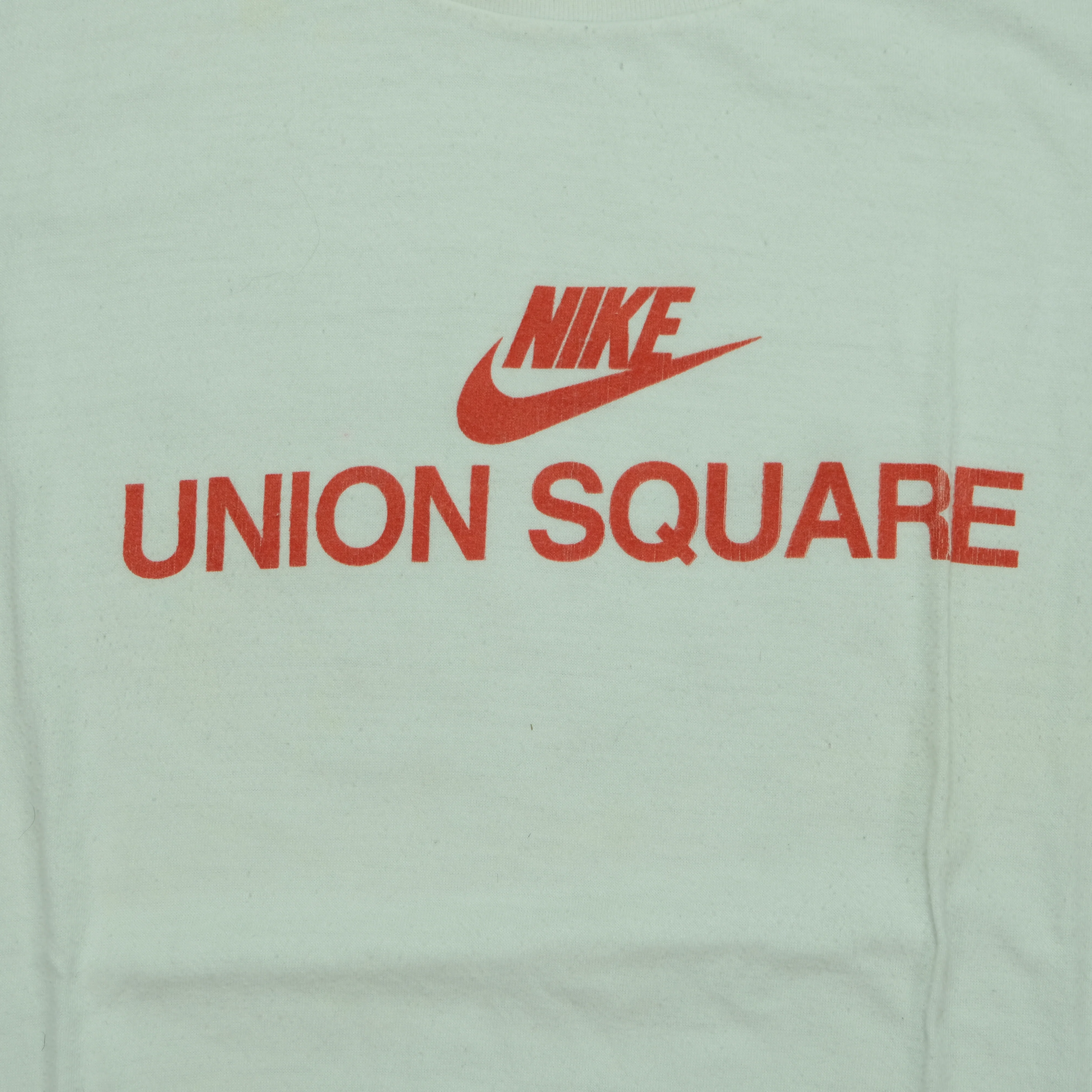 Vintage NIKE Union Square Spell Out Swoosh T Shirt 80s White XL - Image 3