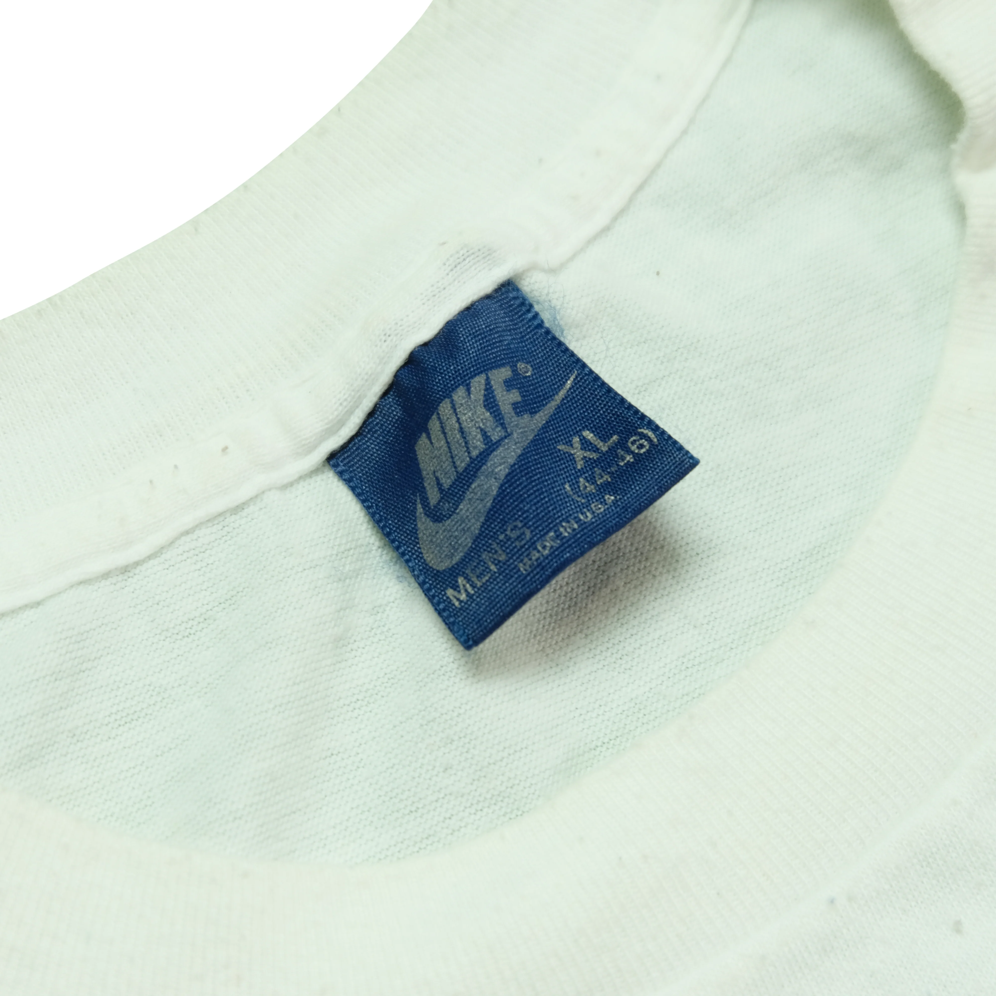 Vintage NIKE Union Square Spell Out Swoosh T Shirt 80s White XL - Image 4