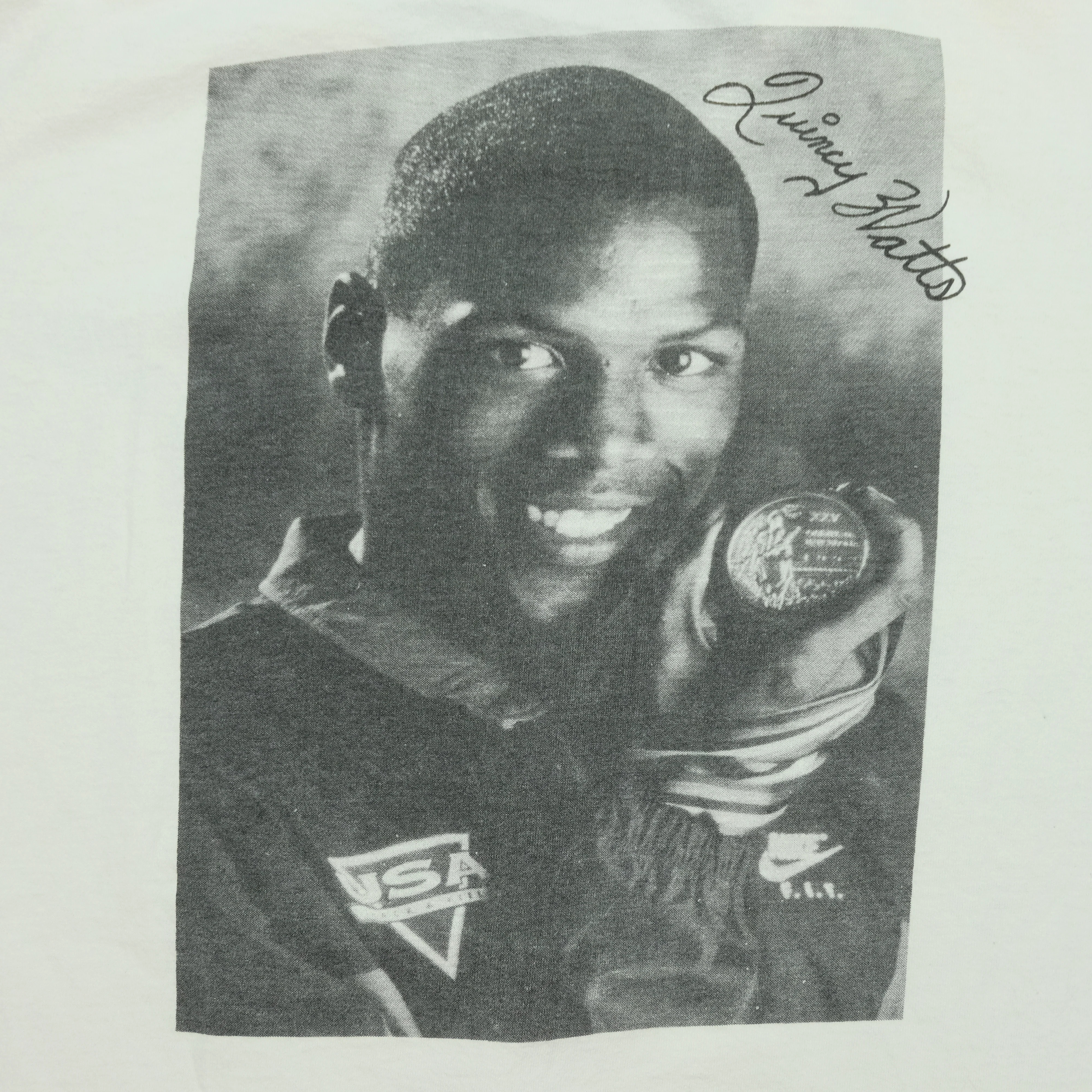 Vintage NIKE USA Track & Field Quincy Watts Spell Out Swoosh T Shirt 80s 90s White XL - Image 6