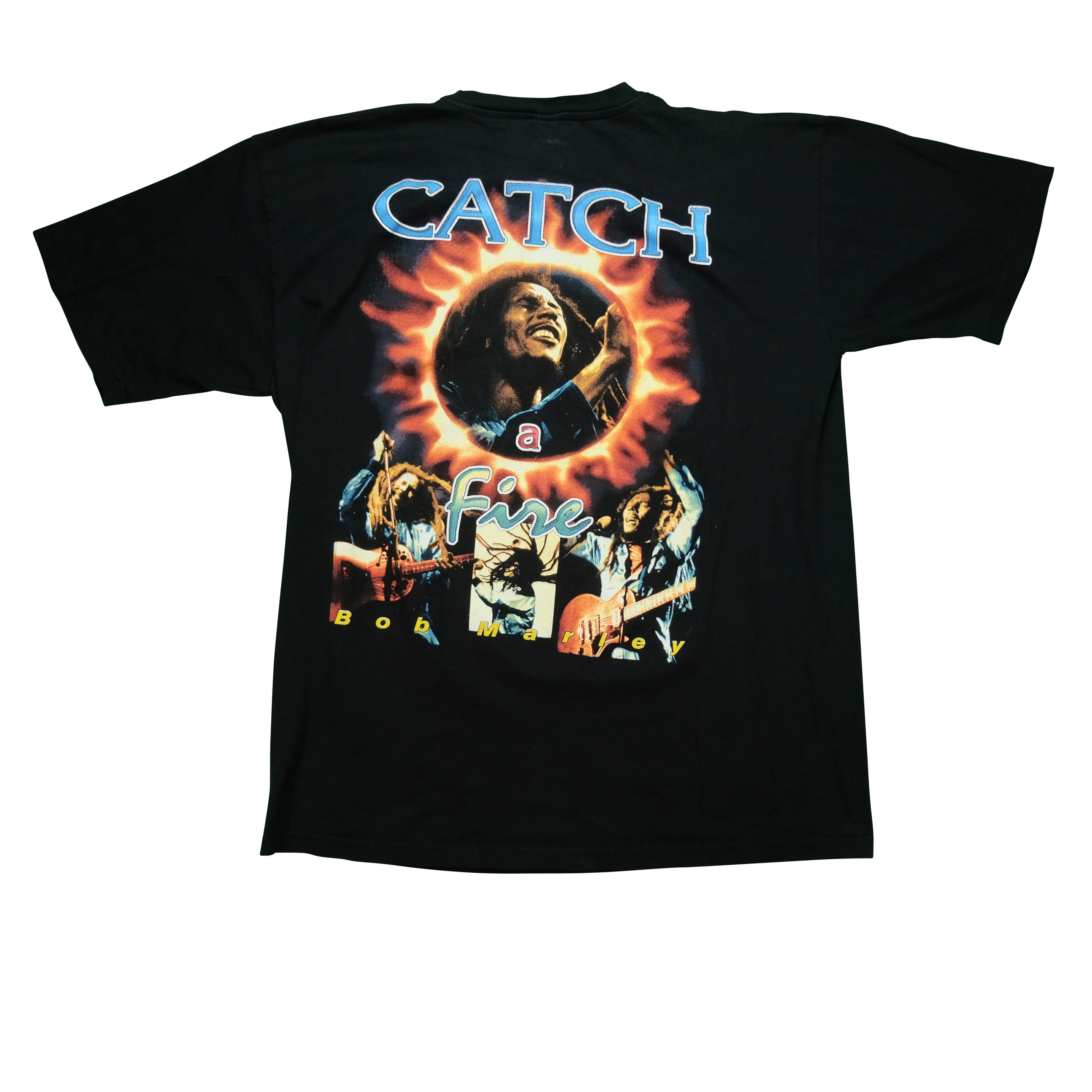 Vintage PERFECT GAME SPORTS Bob Marley Catch A Fire The Wailers Album Lion Rap T Shirt 90s Black 2XL - Image 2