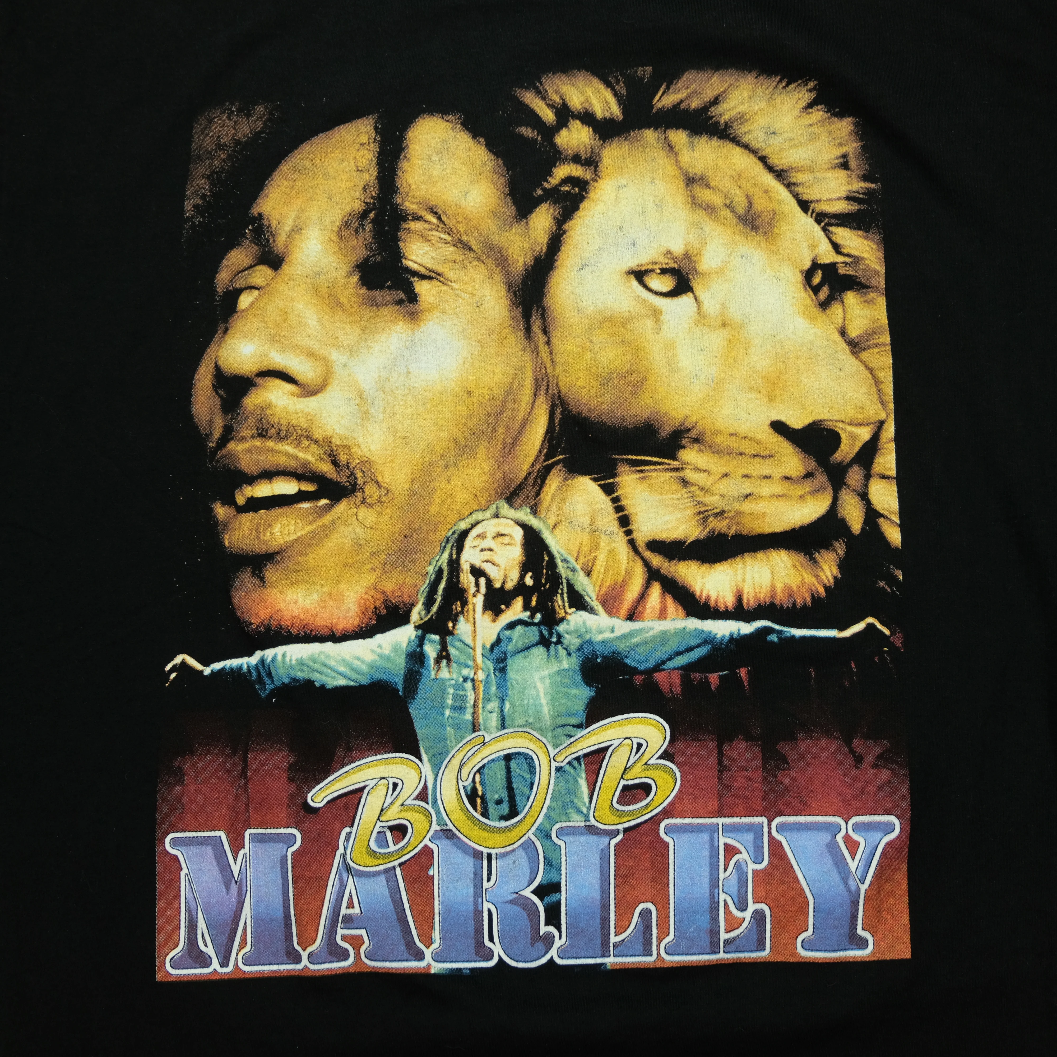 Vintage PERFECT GAME SPORTS Bob Marley Catch A Fire The Wailers Album Lion Rap T Shirt 90s Black 2XL - Image 3