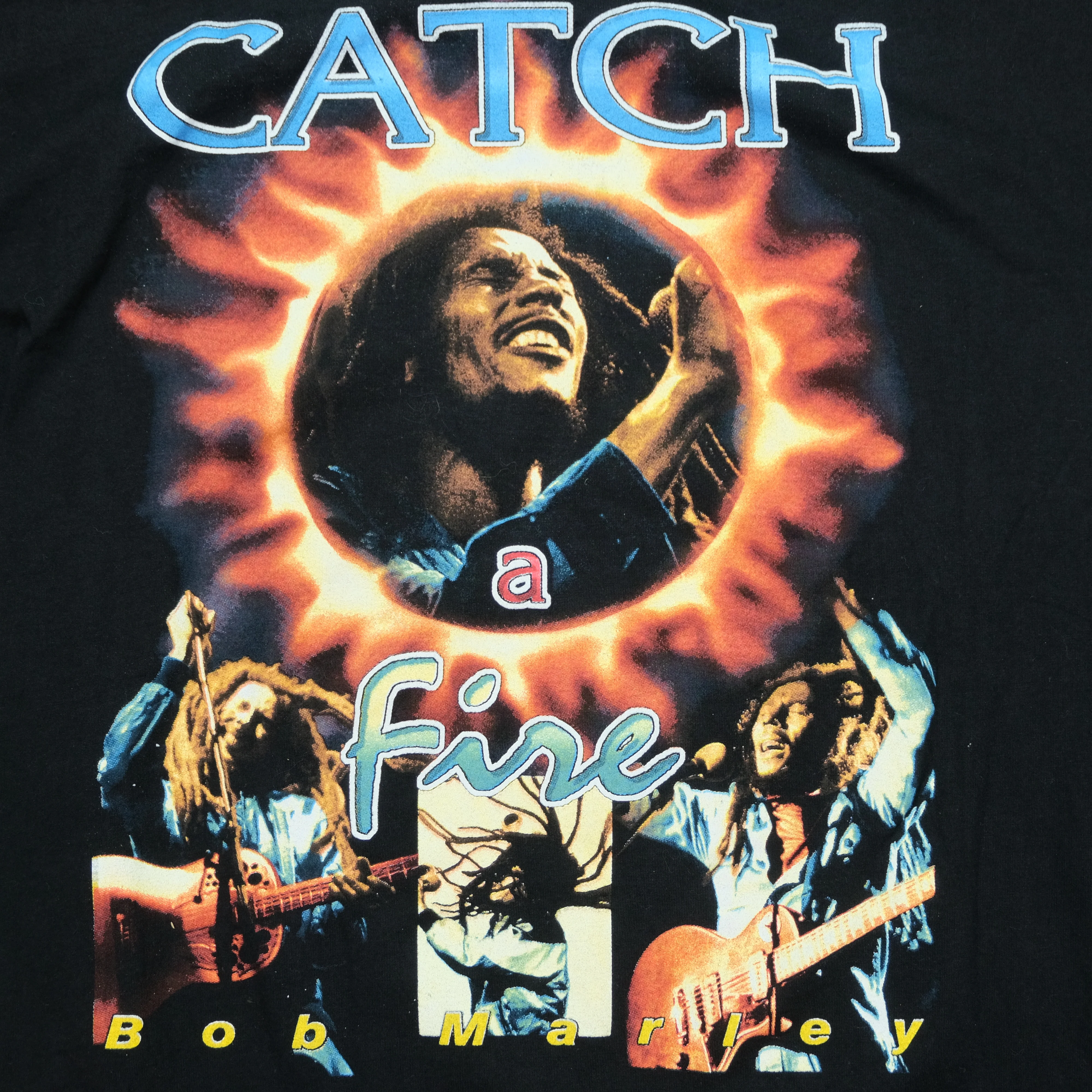 Vintage PERFECT GAME SPORTS Bob Marley Catch A Fire The Wailers Album Lion Rap T Shirt 90s Black 2XL - Image 5