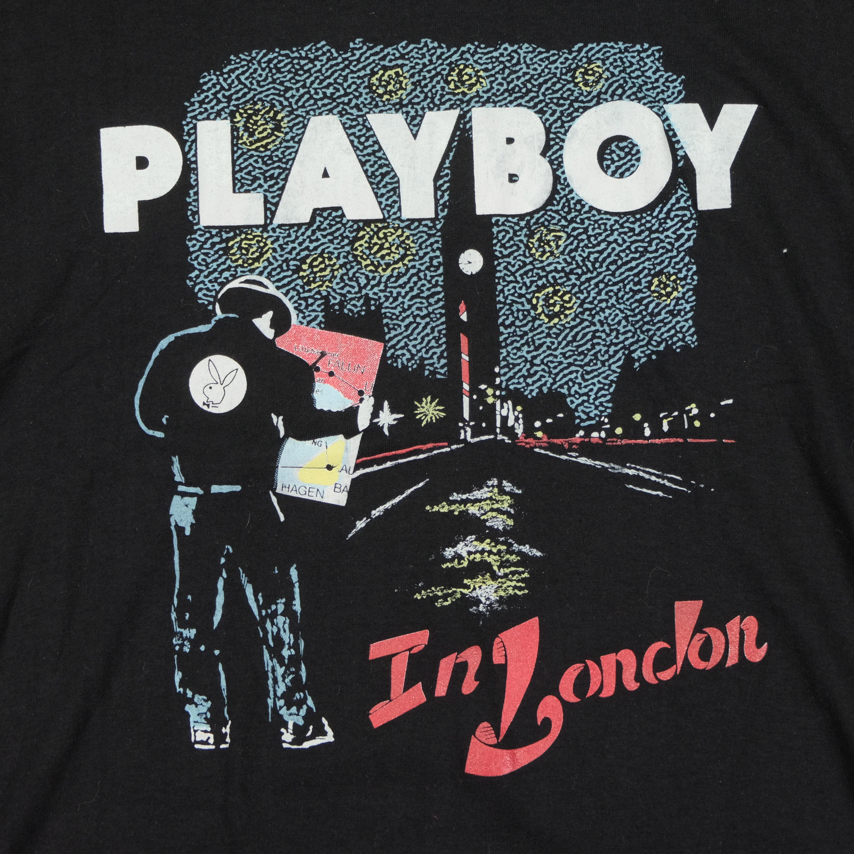 Vintage Playboy in London T Shirt 90s Black L - Image 3