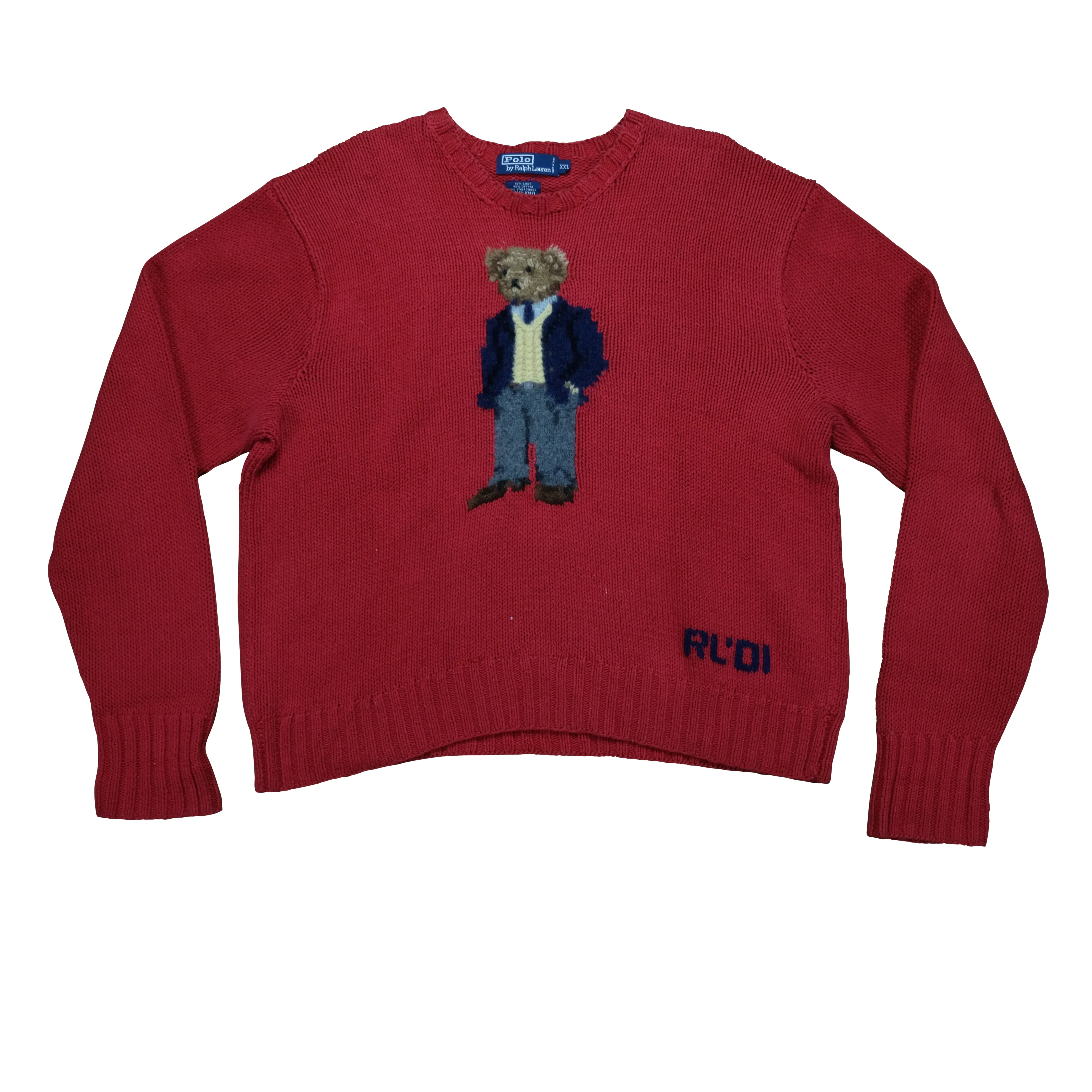 Vintage POLO RALPH LAUREN RL '01 Kanye West Bear 2001 Sweater 2000s Red 2XL
