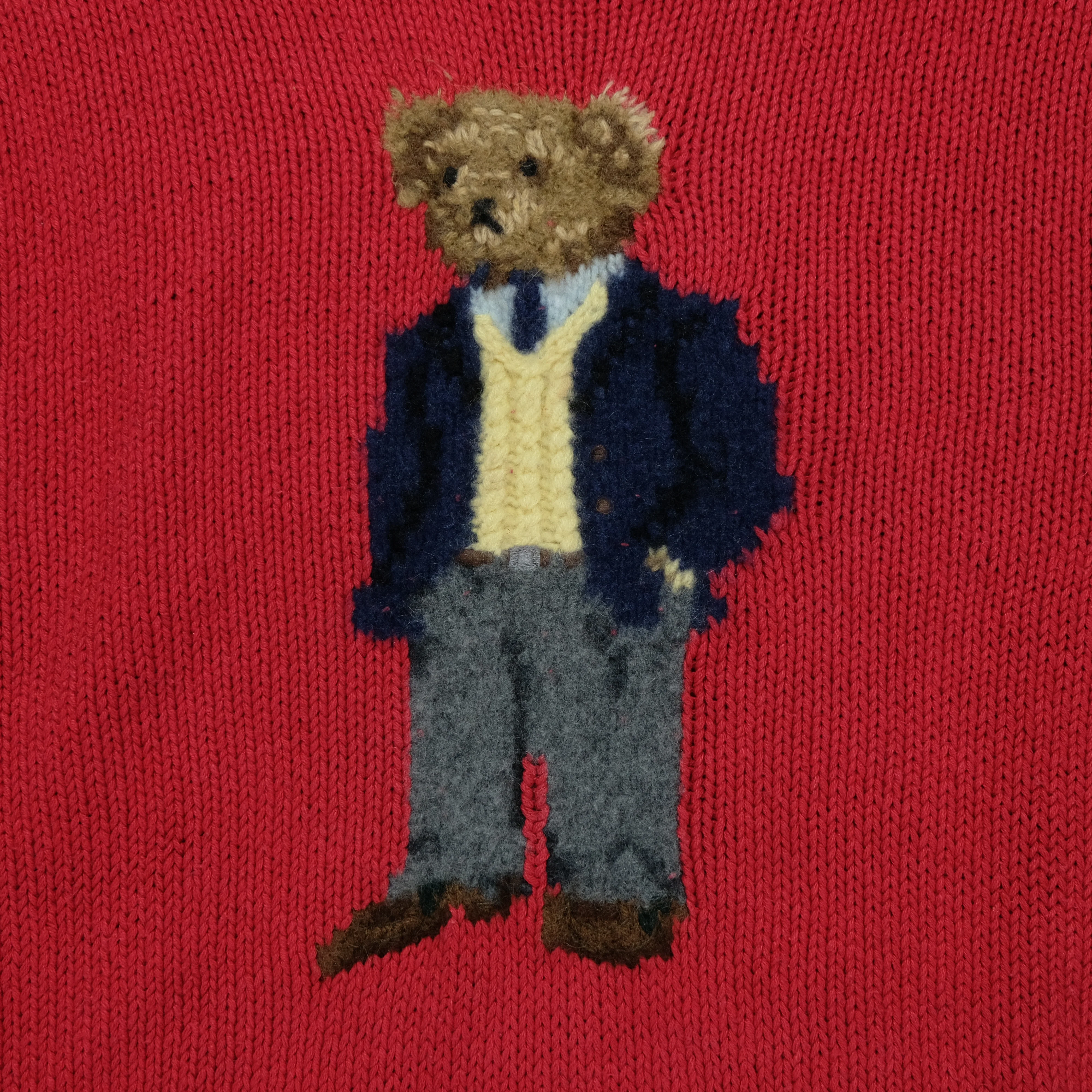 Vintage POLO RALPH LAUREN RL '01 Kanye West Bear 2001 Sweater 2000s Red 2XL - Image 4