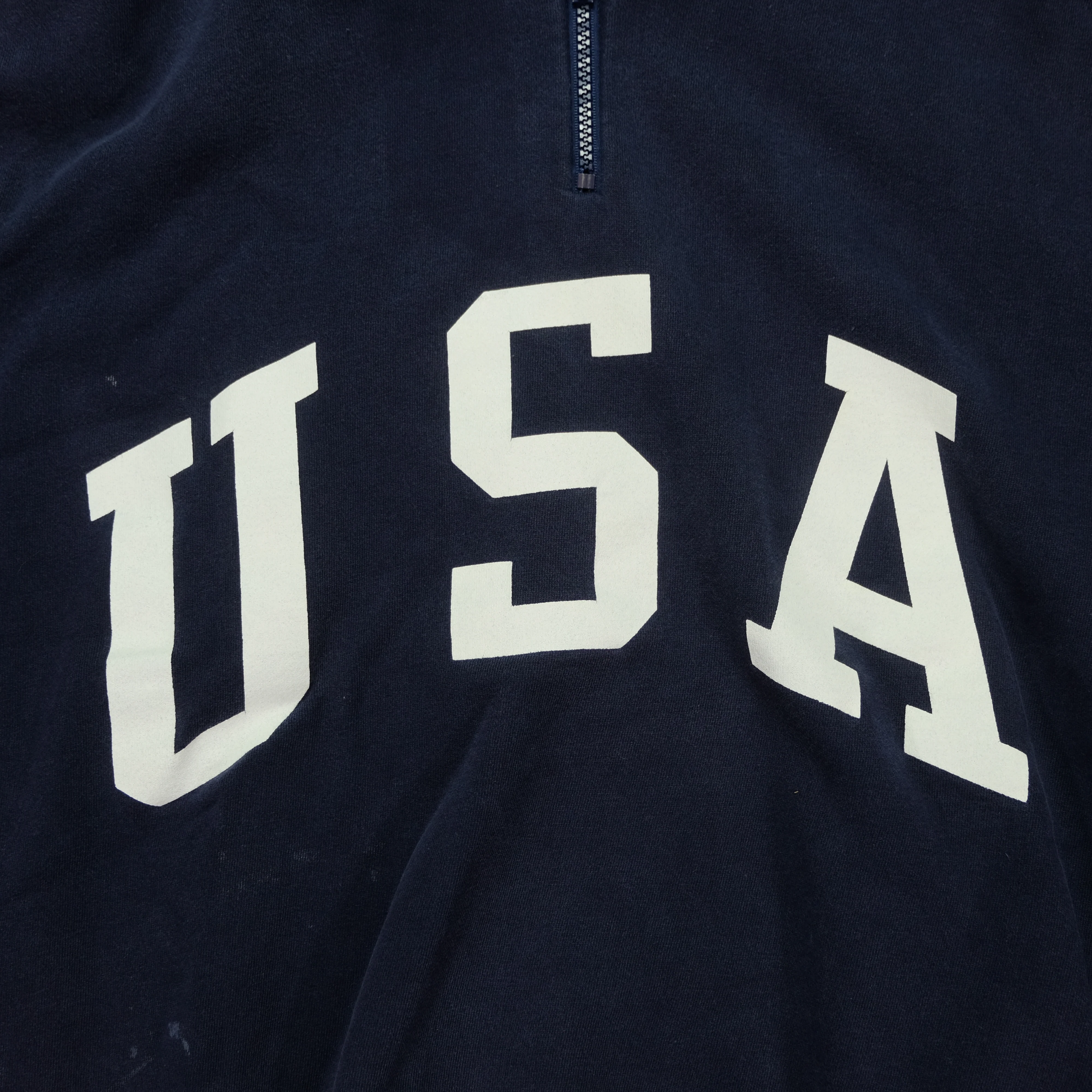 Vintage POLO RALPH LAUREN Spell Out USA Flag Packable Hooded Sweatshirt 90s Navy Blue M - Image 3