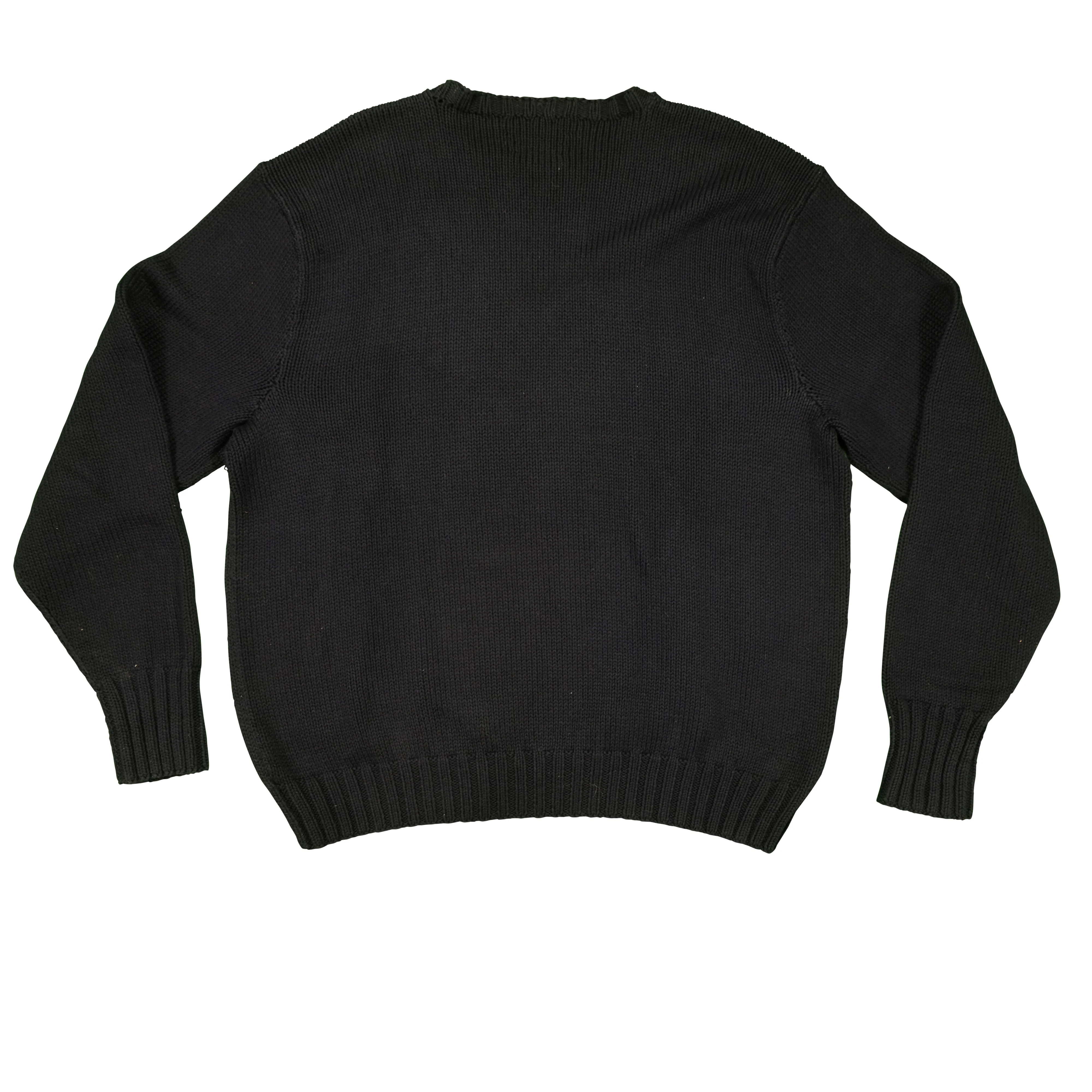Vintage POLO RALPH LAUREN USA Flag Sitting Bear Hand Knit Sweater 90s Navy Blue XL - Image 2