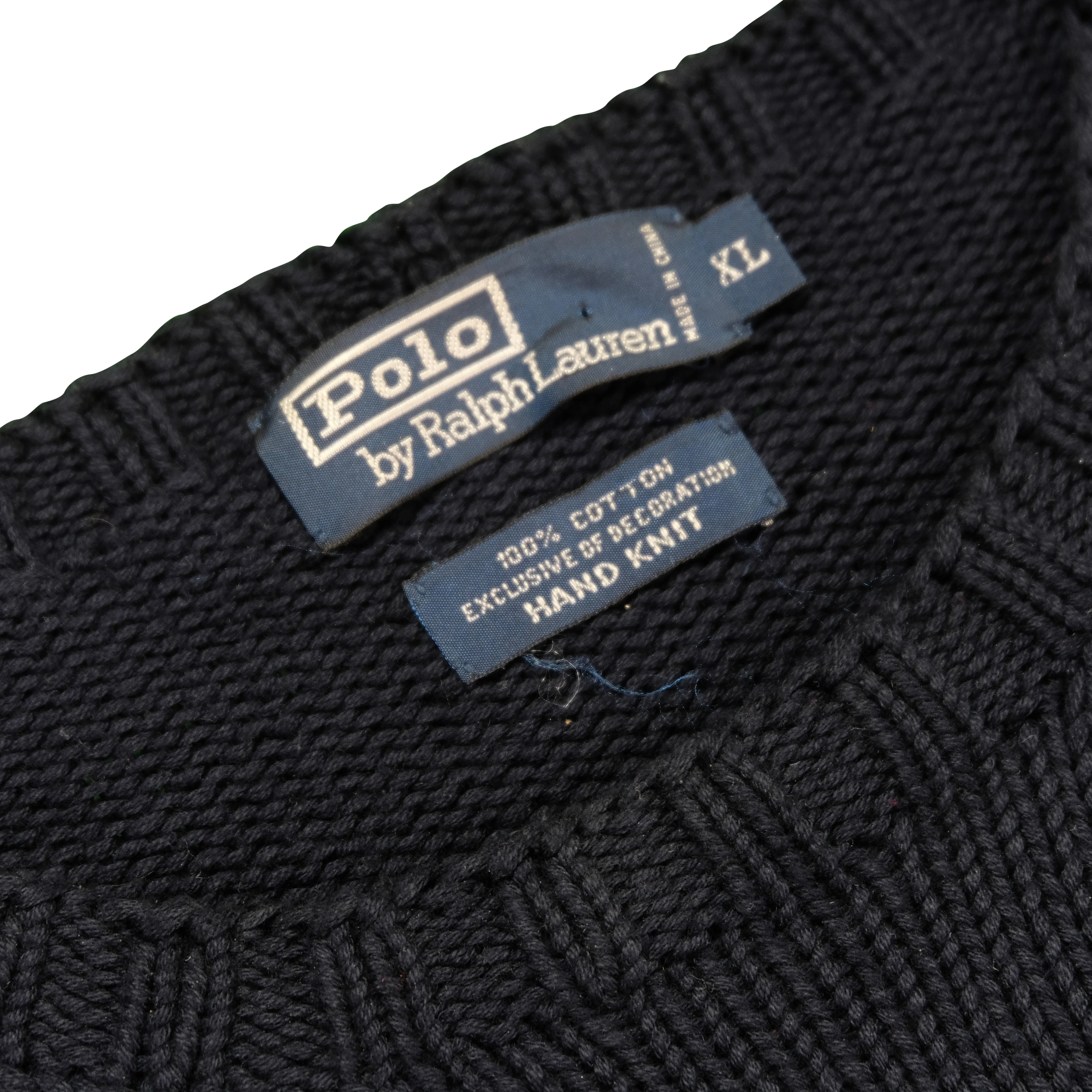 Vintage POLO RALPH LAUREN USA Flag Sitting Bear Hand Knit Sweater 90s Navy Blue XL - Image 4