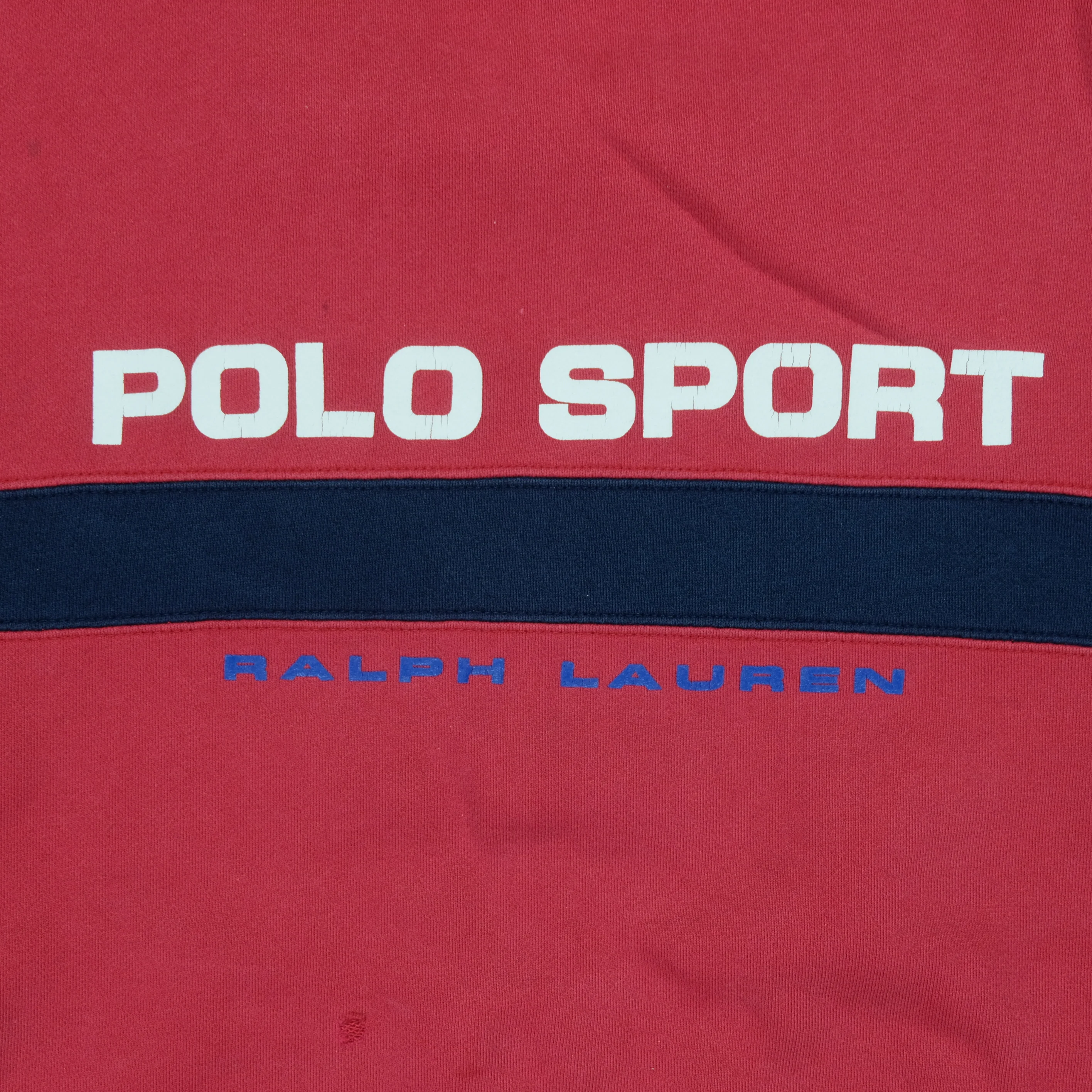 Vintage POLO SPORT Ralph Lauren Spell Out P Patch Striped Sweatshirt 90s Red Navy Blue L - Image 3