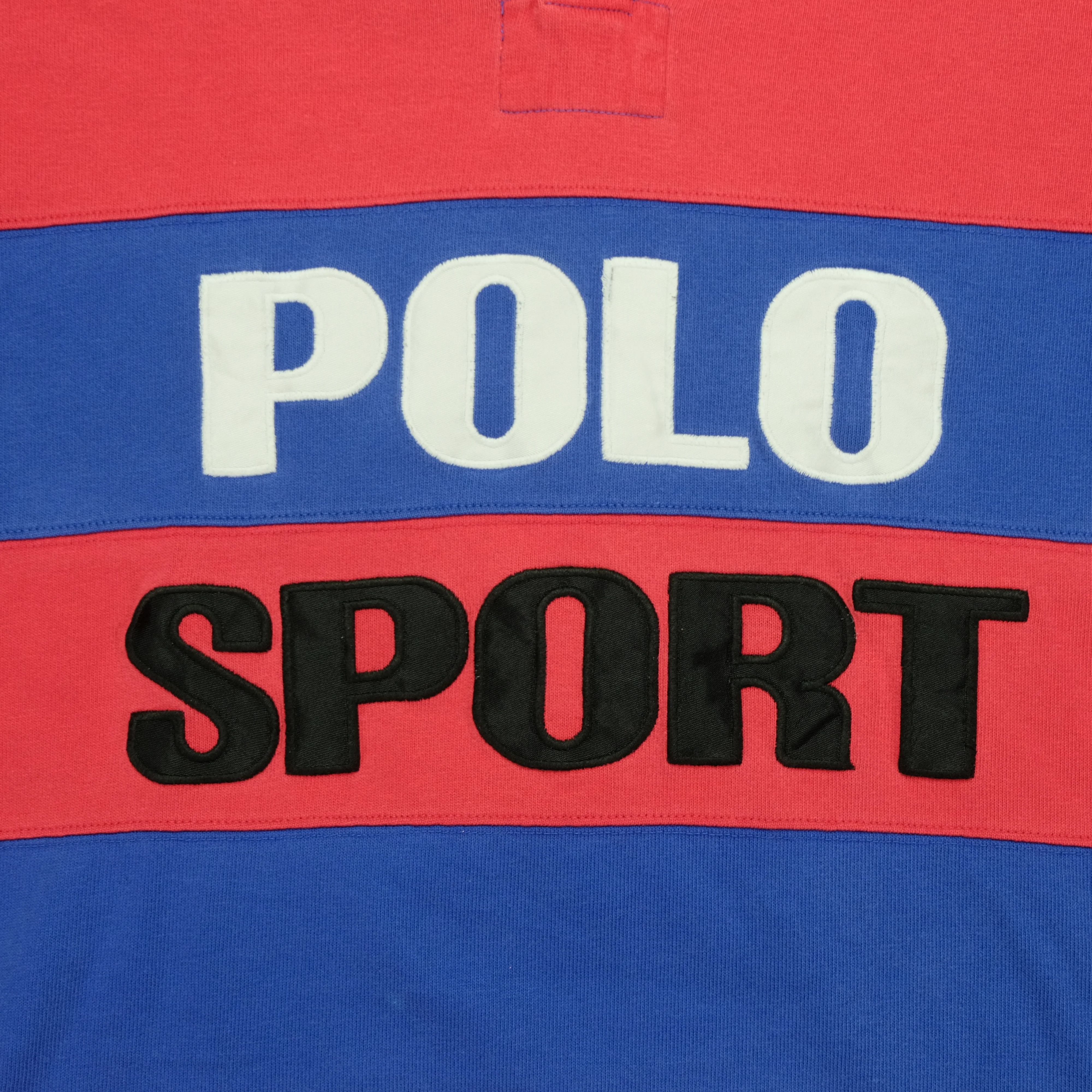 Vintage POLO SPORT Ralph Lauren Spell Out Striped Rugby Shirt 90s Red Blue L - Image 3