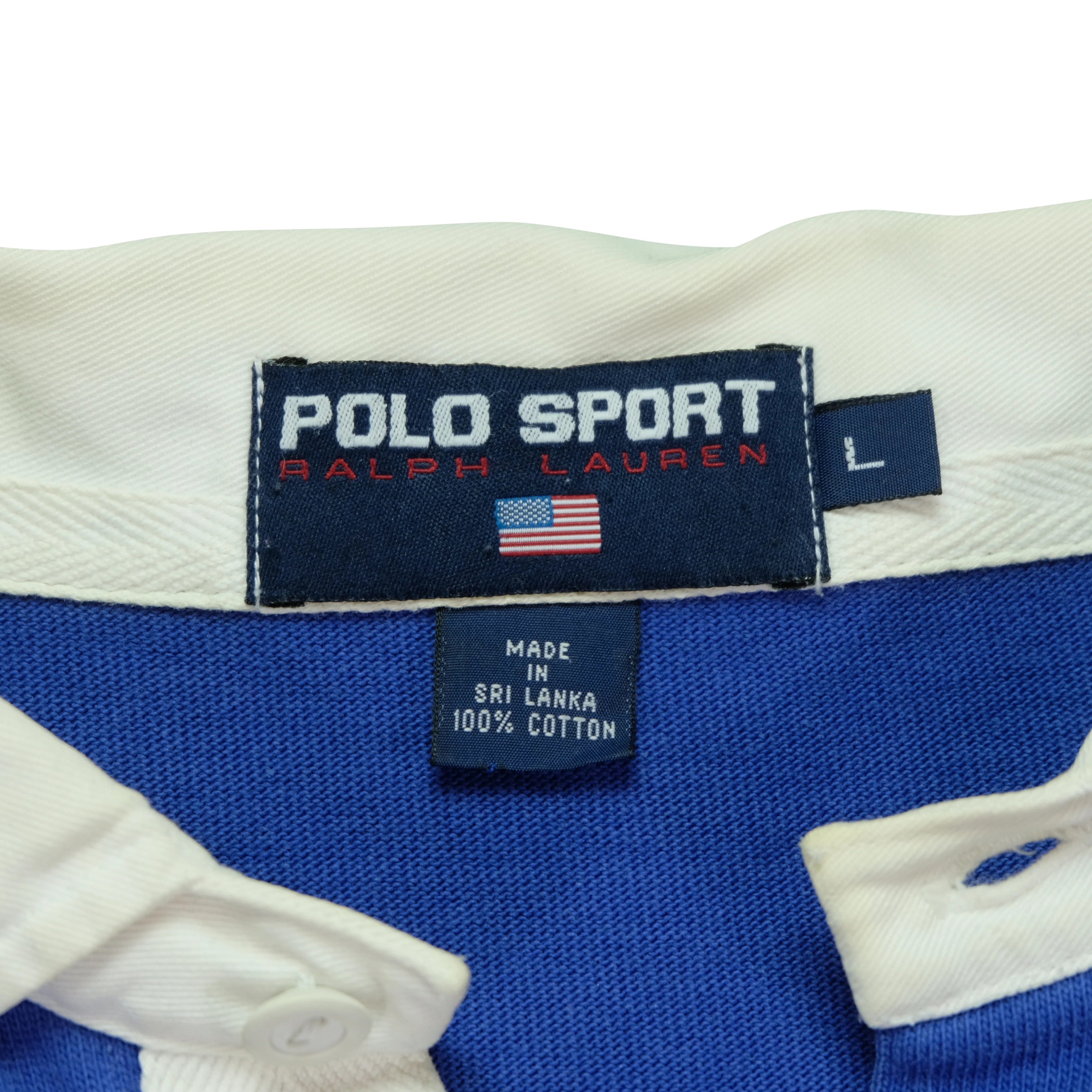 Vintage POLO SPORT Ralph Lauren Spell Out Striped Rugby Shirt 90s Red Blue L - Image 4