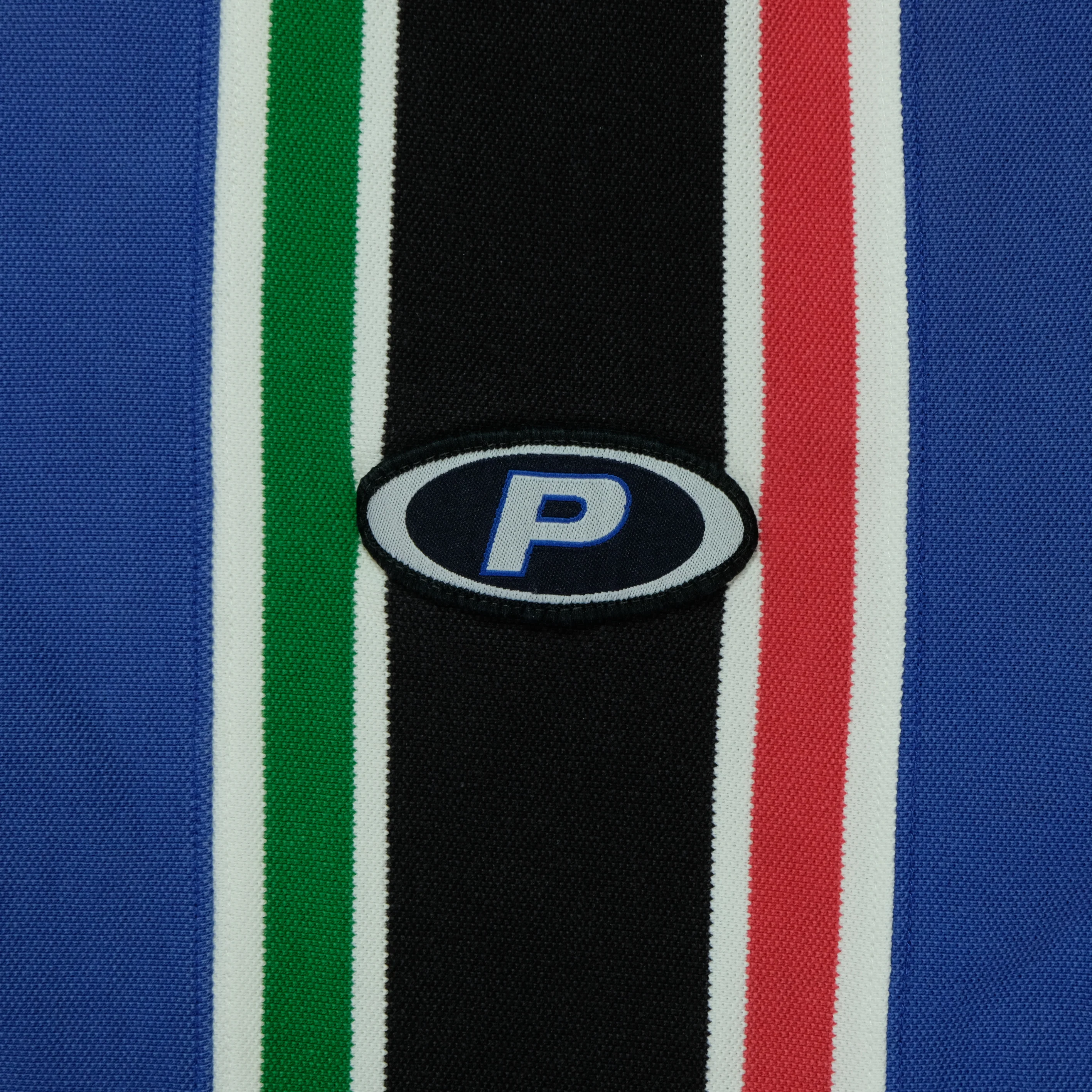 Vintage POLO SPORT Sport Ralph Lauren P Patch Striped 1/4 Zip Polo Shirt 90s Blue L - Image 3