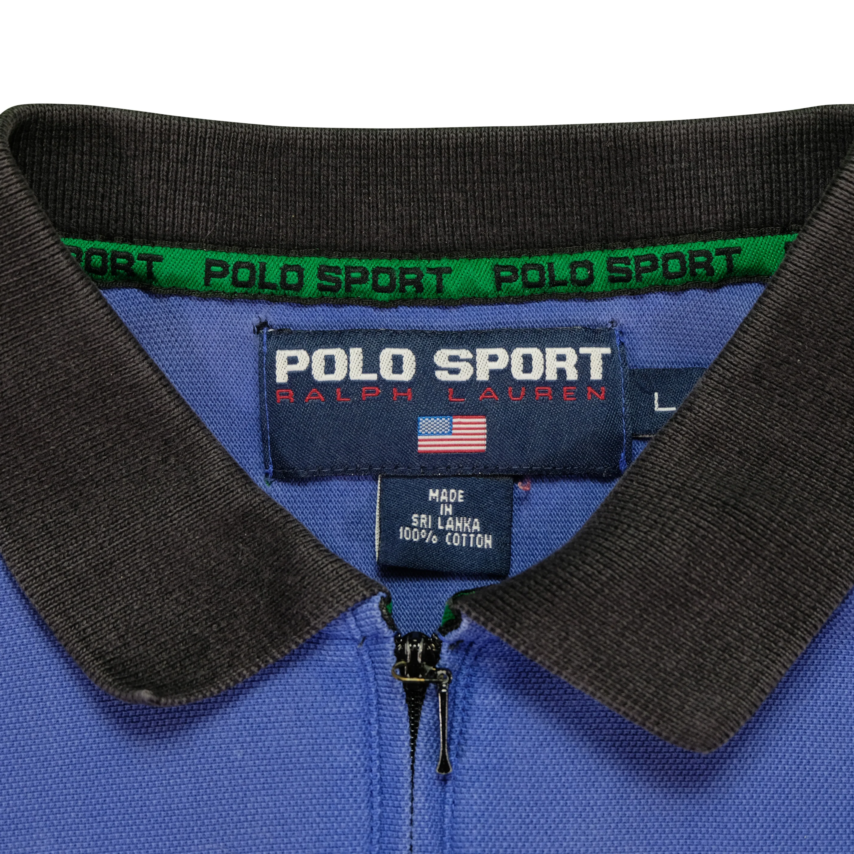 Vintage POLO SPORT Sport Ralph Lauren P Patch Striped 1/4 Zip Polo Shirt 90s Blue L - Image 4