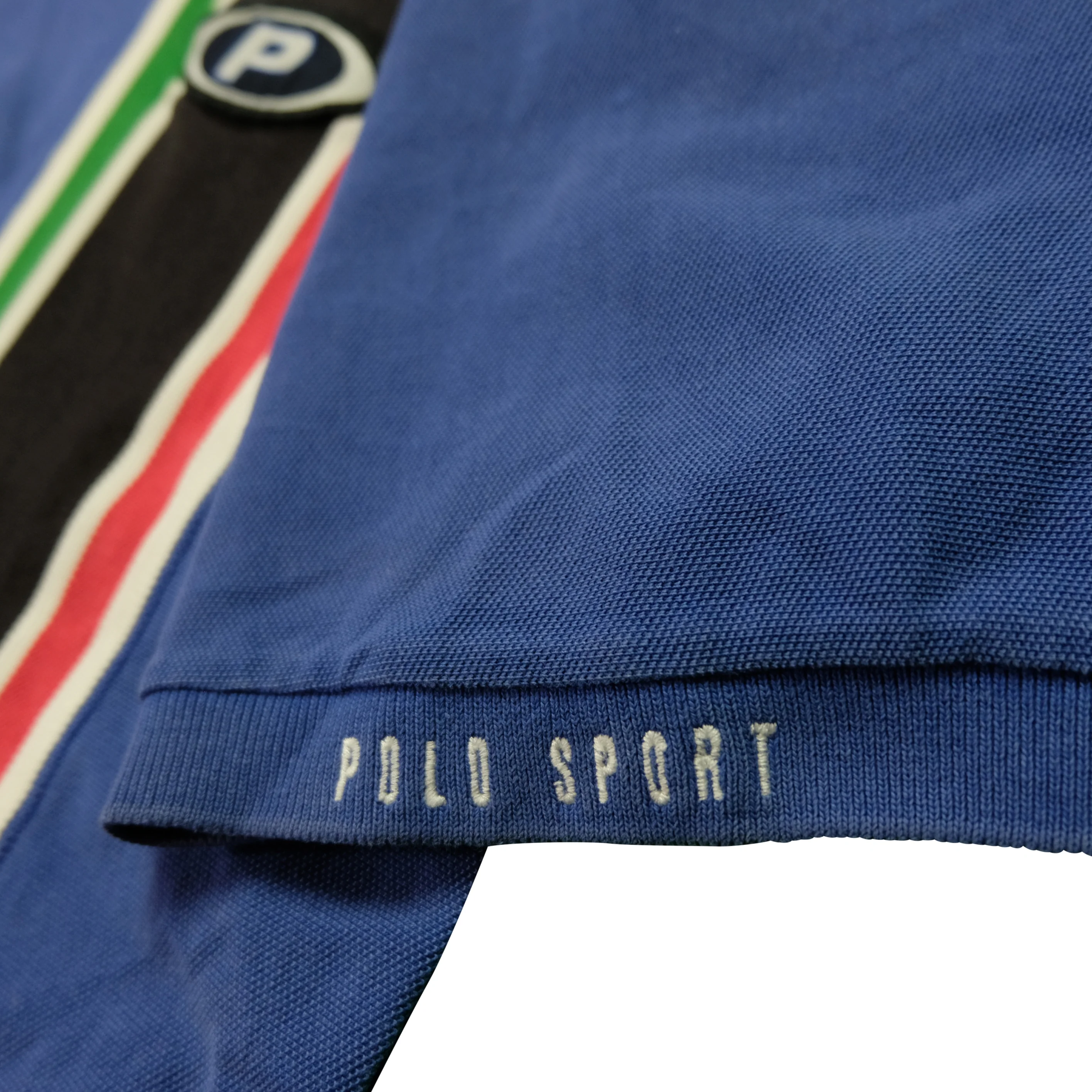 Vintage POLO SPORT Sport Ralph Lauren P Patch Striped 1/4 Zip Polo Shirt 90s Blue L - Image 5