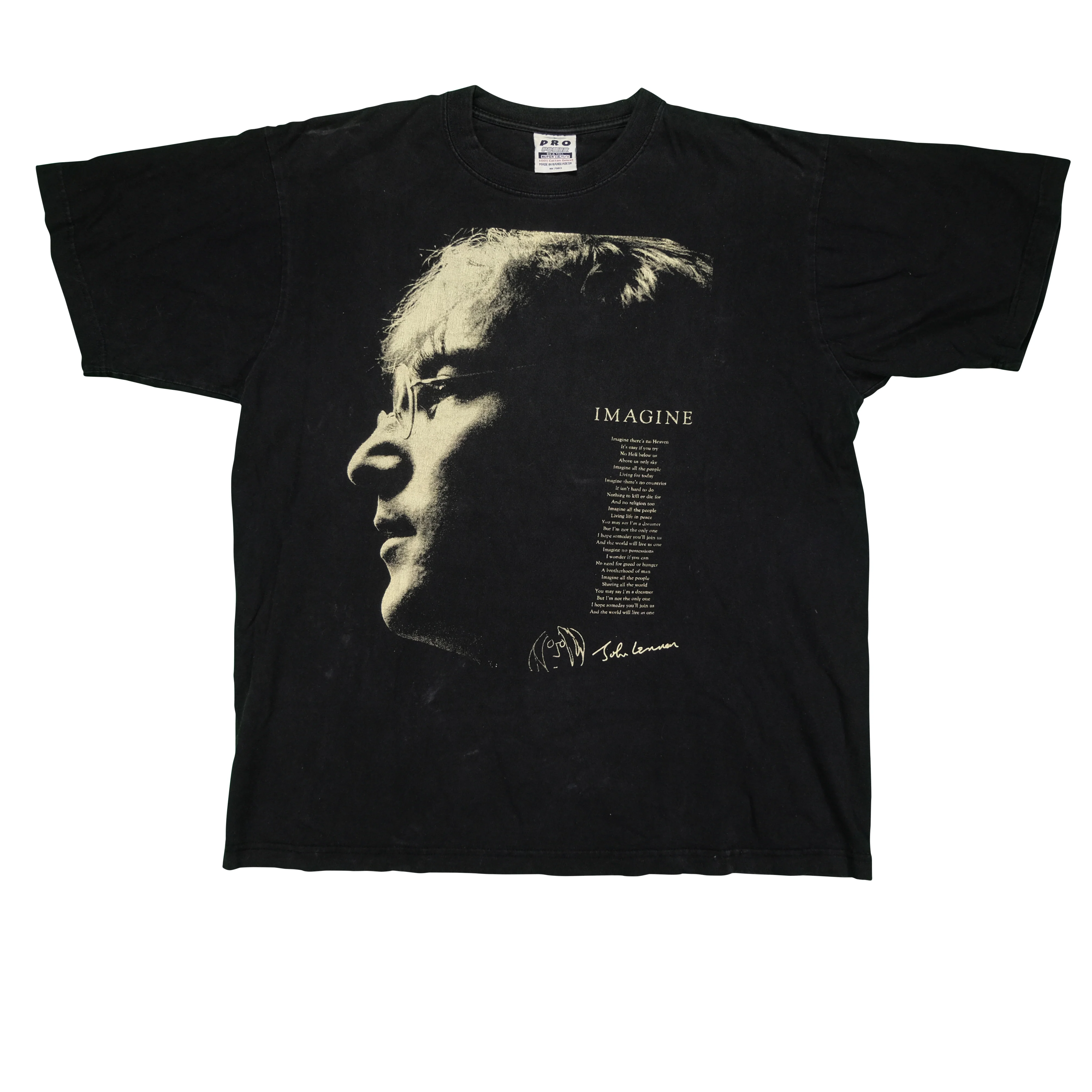 Vintage PRO POWER John Lennon Imagine Lyric T Shirt 90s The Beatles Black L