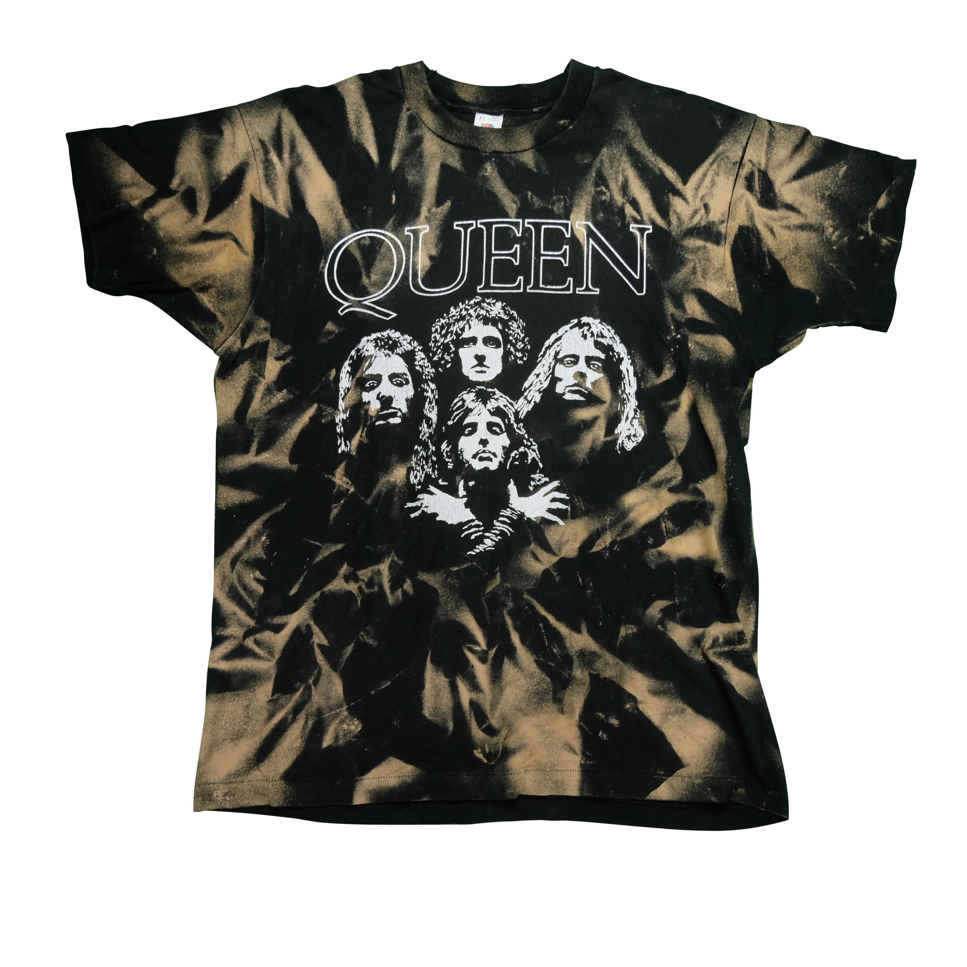 Vintage Queen Freddie Mercury Rock Band Bleached T Shirt 90s Black XL