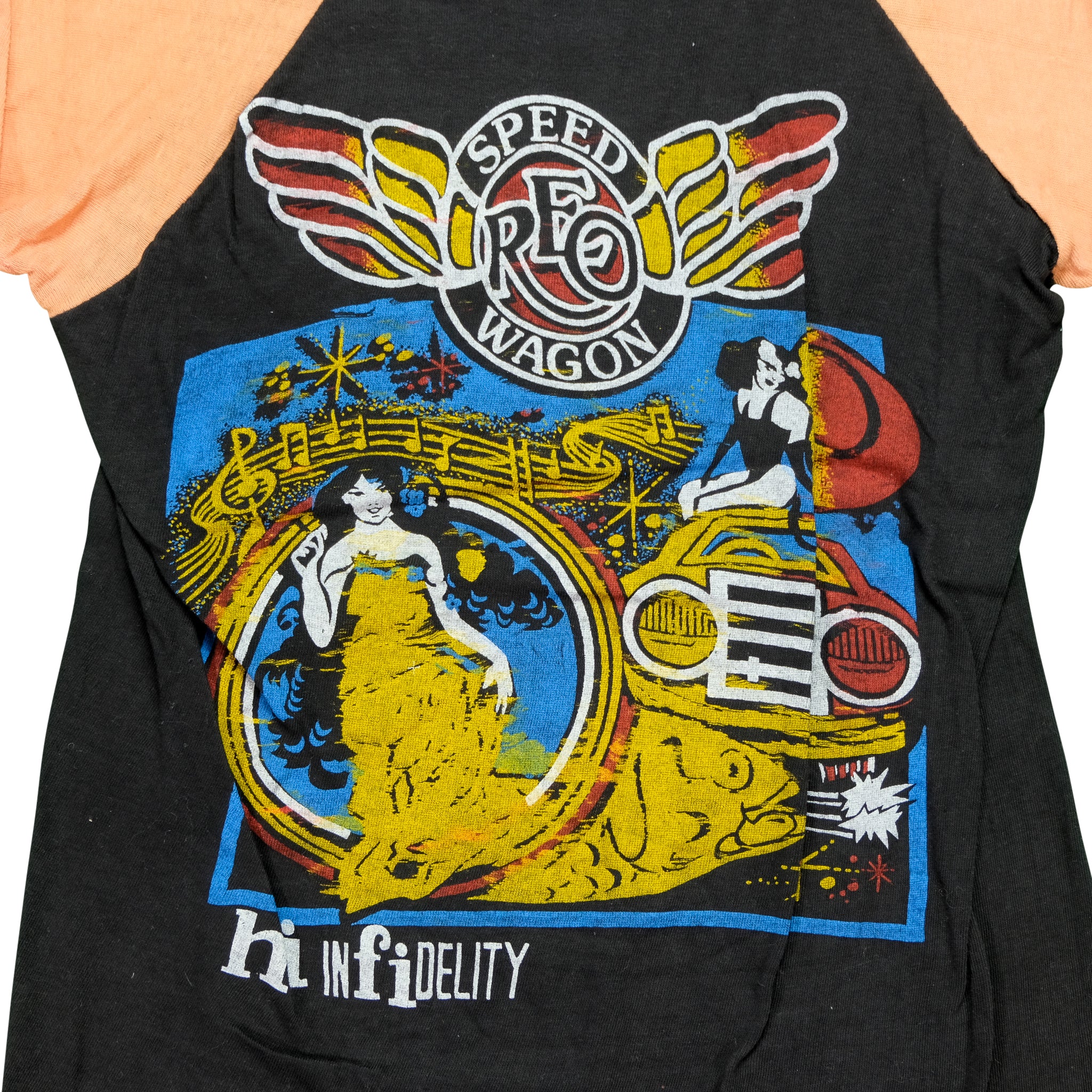 Vintage REO Speedwagon Good Trouble Hi Infidelity Albums Raglan T Shirt 80s Black Orange - Image 8