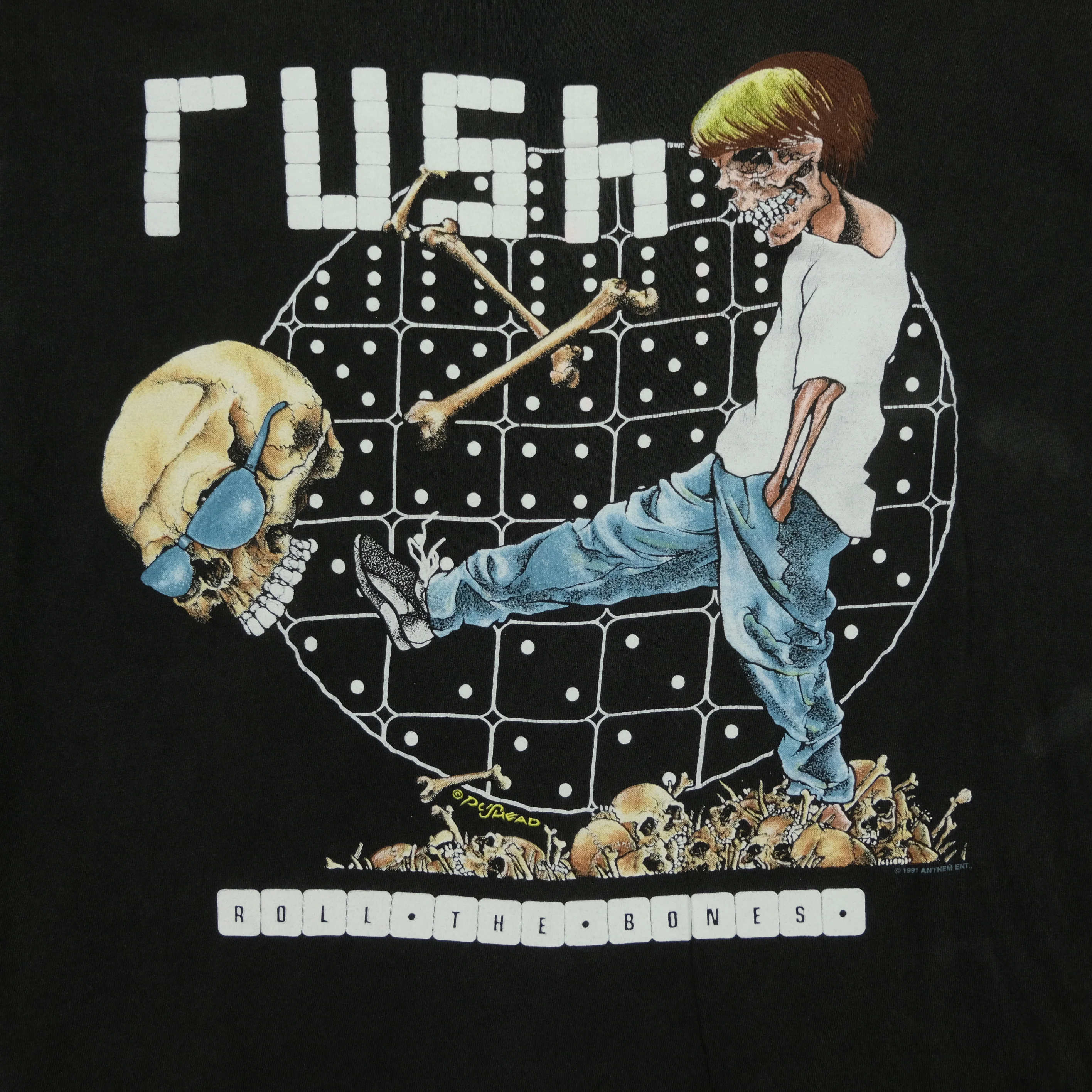 Vintage Rush Roll The Bones Album 1991 Tour Pushead T Shirt 90s Black - Image 3