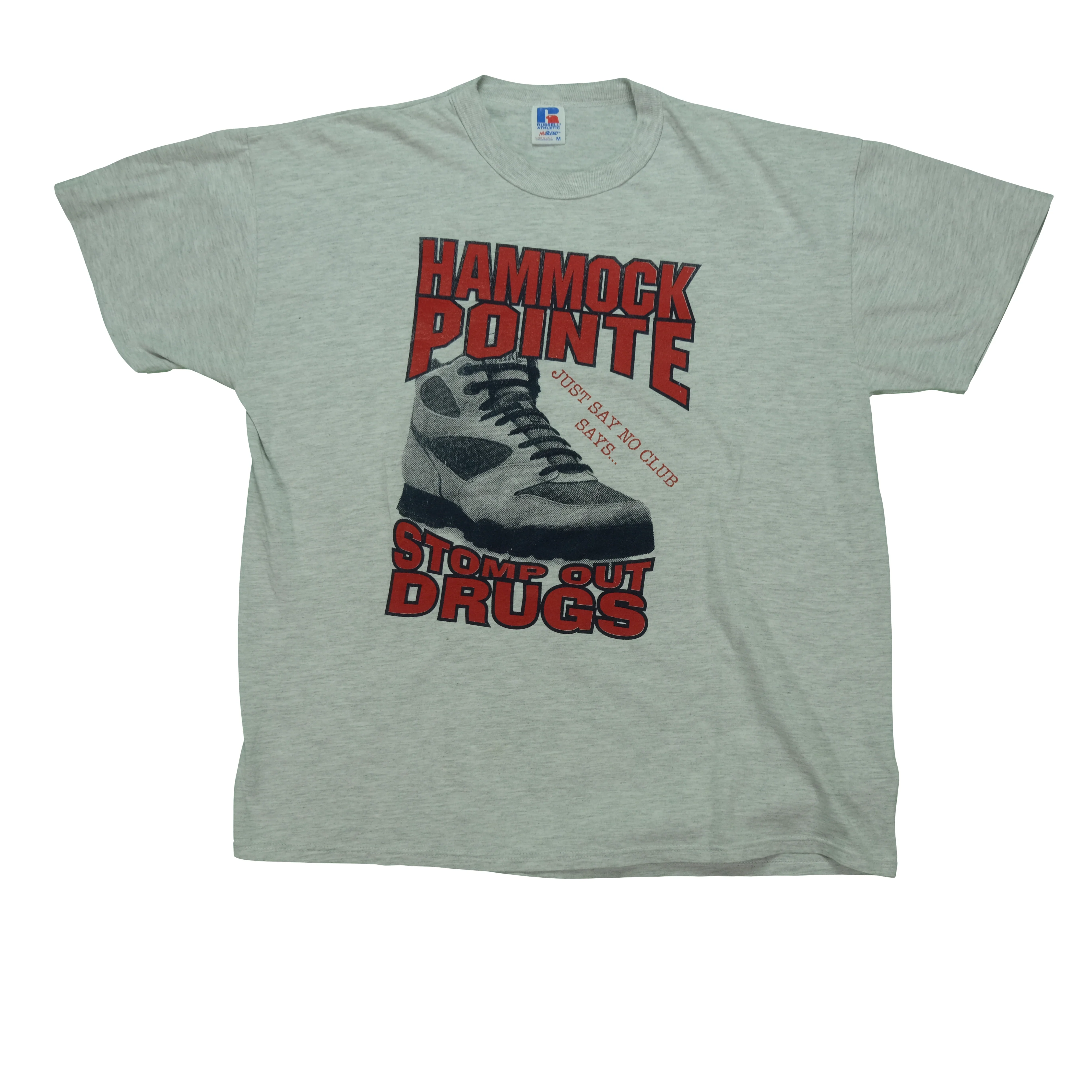 Vintage RUSSELL ATHLETIC Nike Caldera Hammock Pointe Stomp Out Drugs T Shirt 90s M