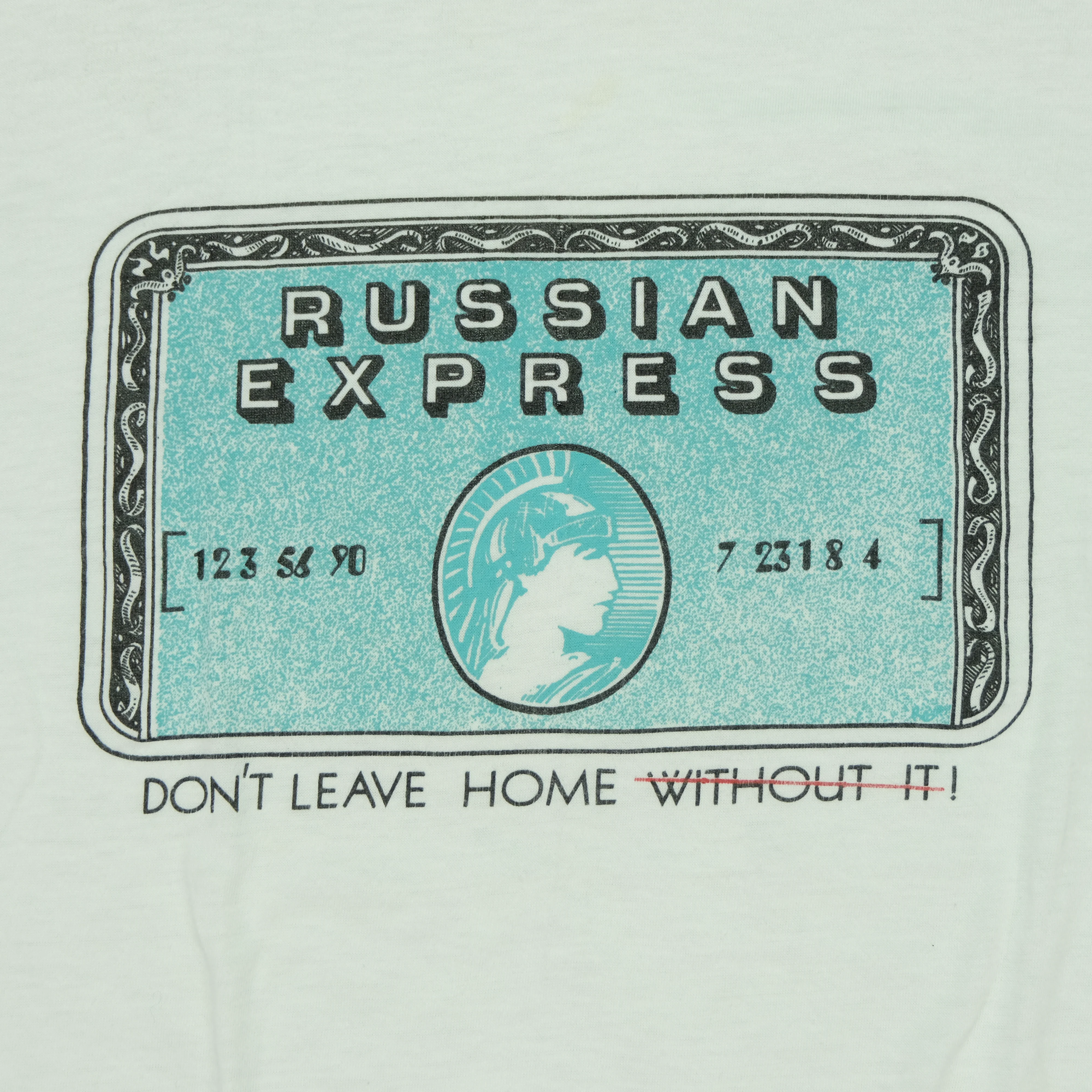 Vintage Russian Express Credit Card Don't Leave Home Without It T Shirt 90s White M - Image 3