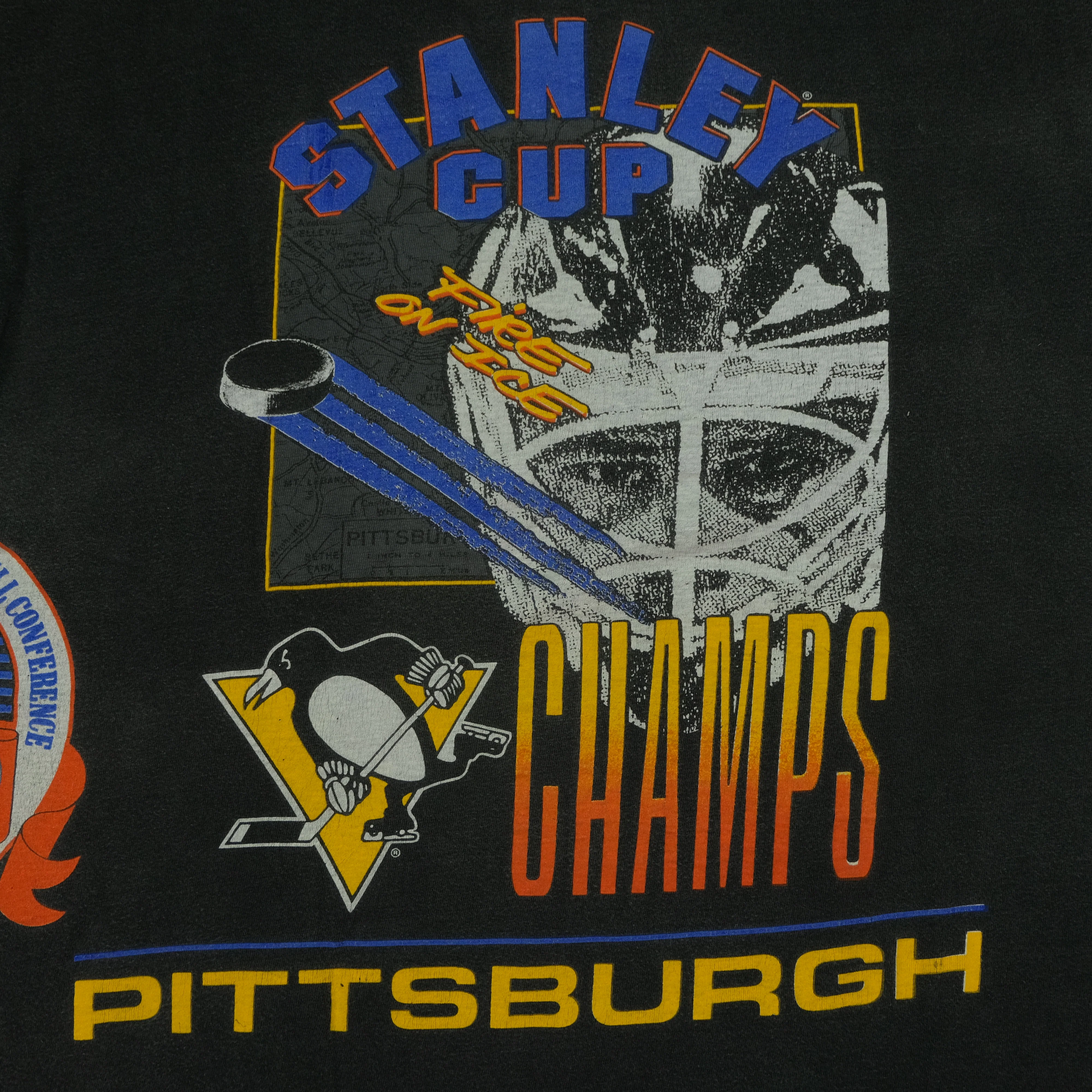 Vintage SALEM Pittsburgh Penguins 1991 Stanley Cup Champions T Shirt 90s Black XL - Image 5