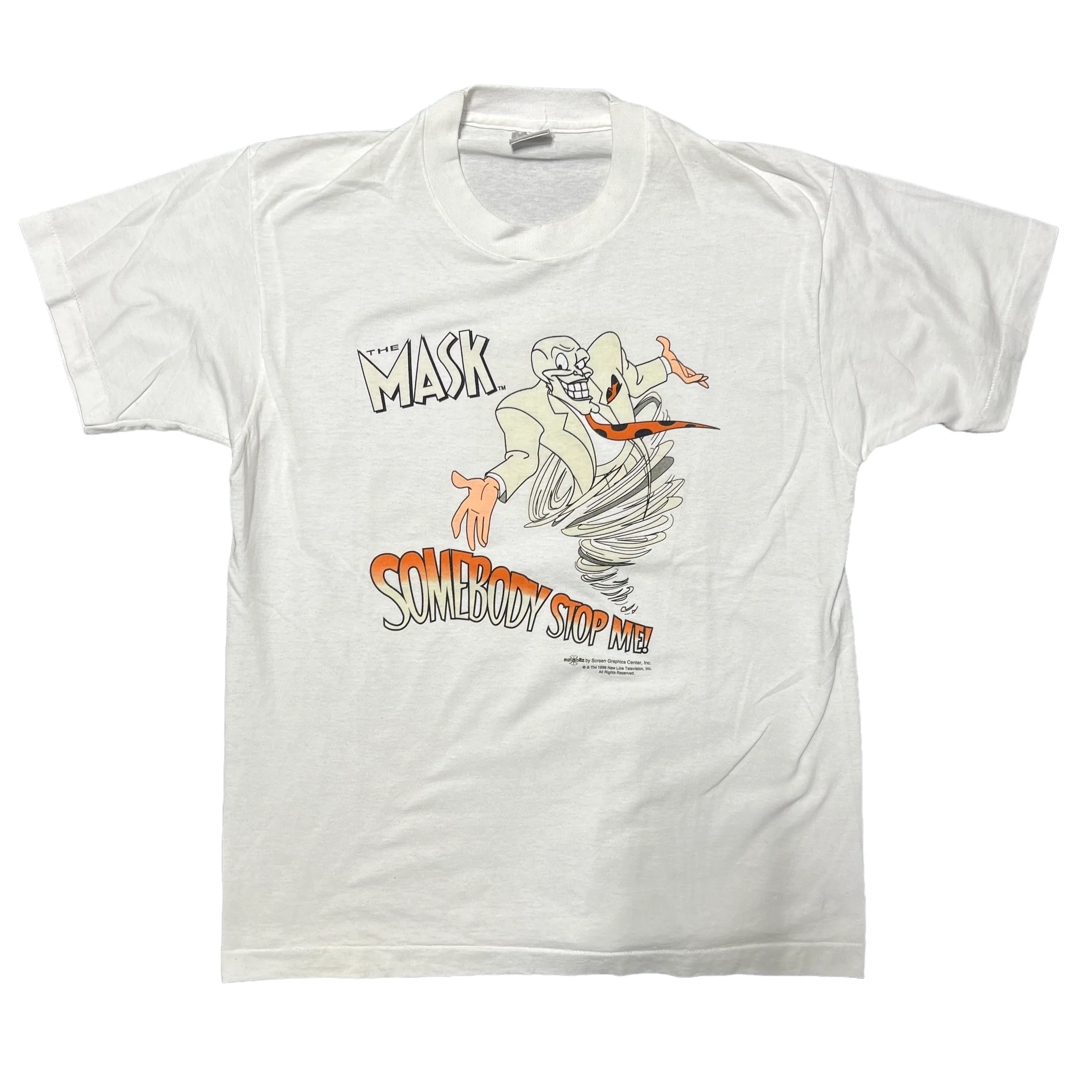 Vintage SCREEN STARS 1996 The Mask Jim Carey 'Somebody Stop Me' 1996 Film Promo T Shirt  90s White
