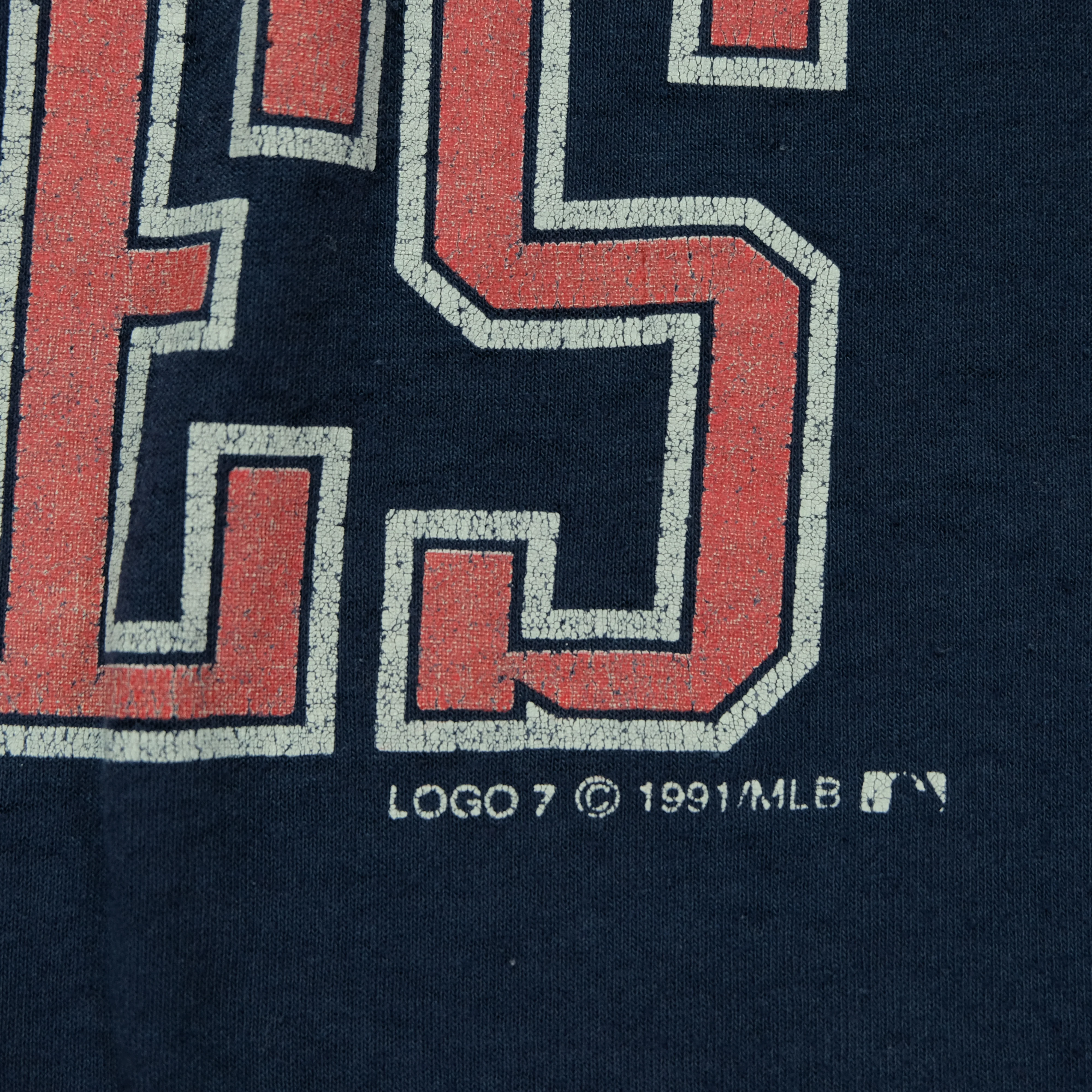 Vintage SCREEN STARS Atlanta Braves Tomahawk 1991 T Shirt 90s Navy Blue M - Image 4
