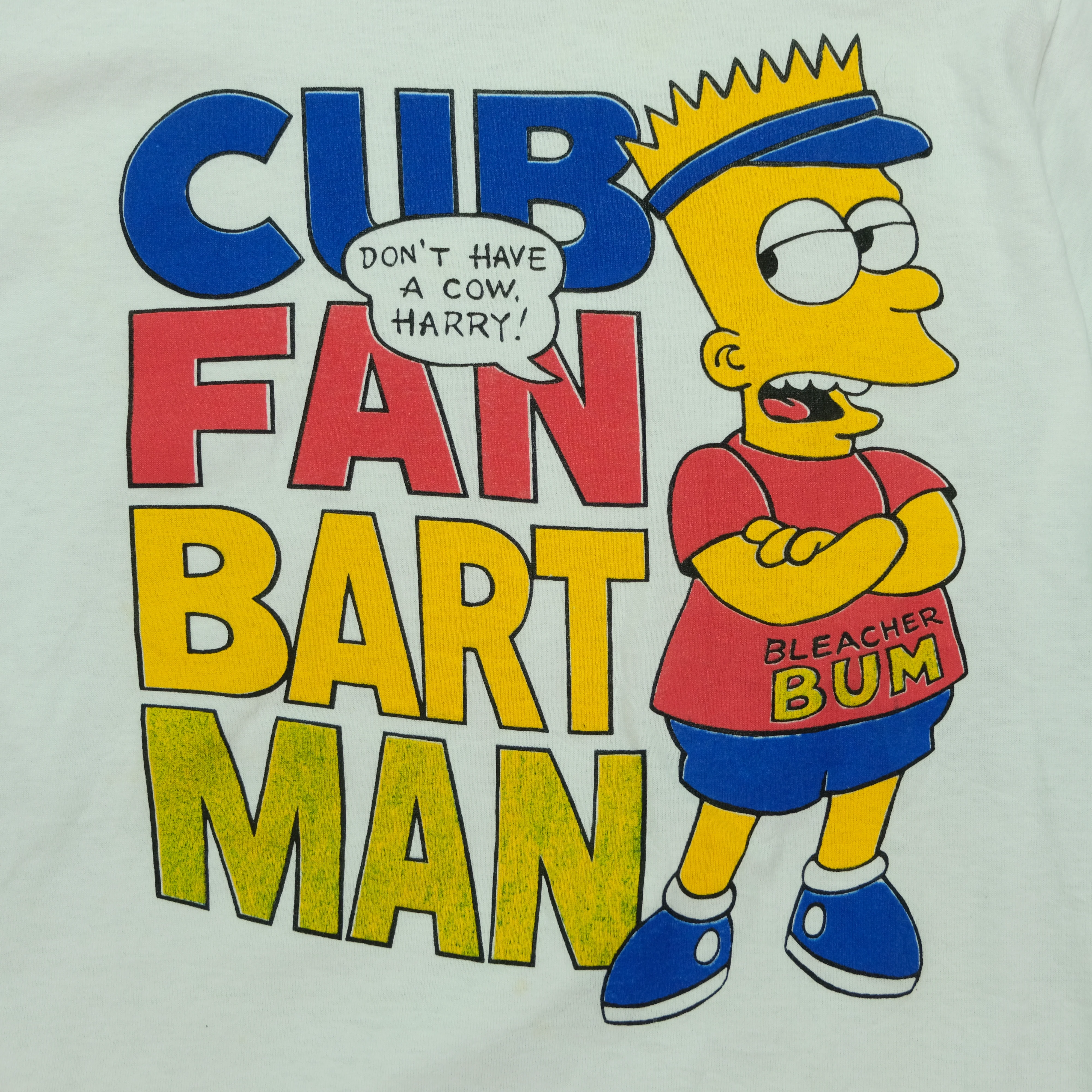 Vintage SCREEN STARS Bart Simpson Chicago Cubs Fan Don't Have A Cow Harry Caray T Shirt 90s White M - Image 3