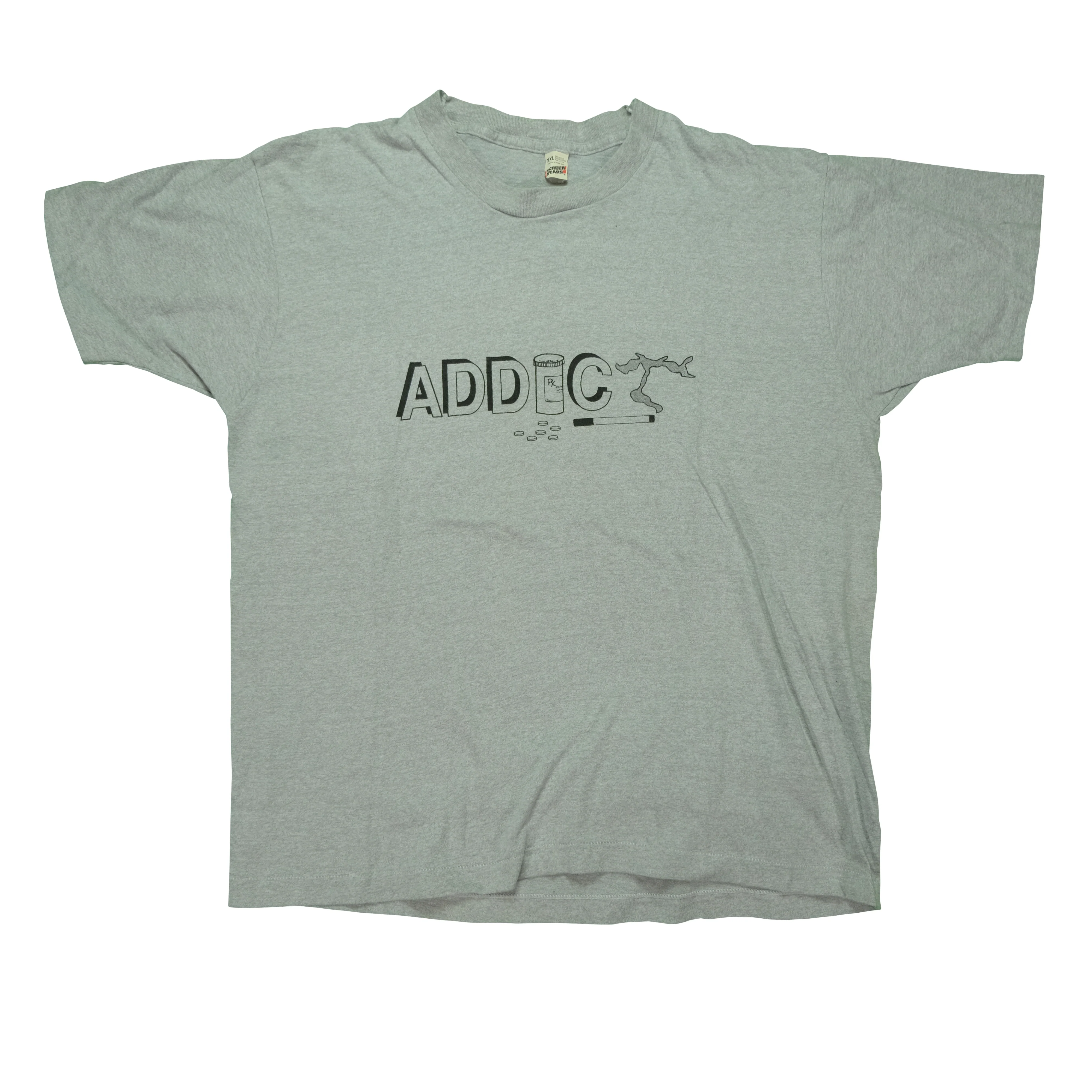 Vintage SCREEN STARS Drug Addict T Shirt 90s Gray 2XL