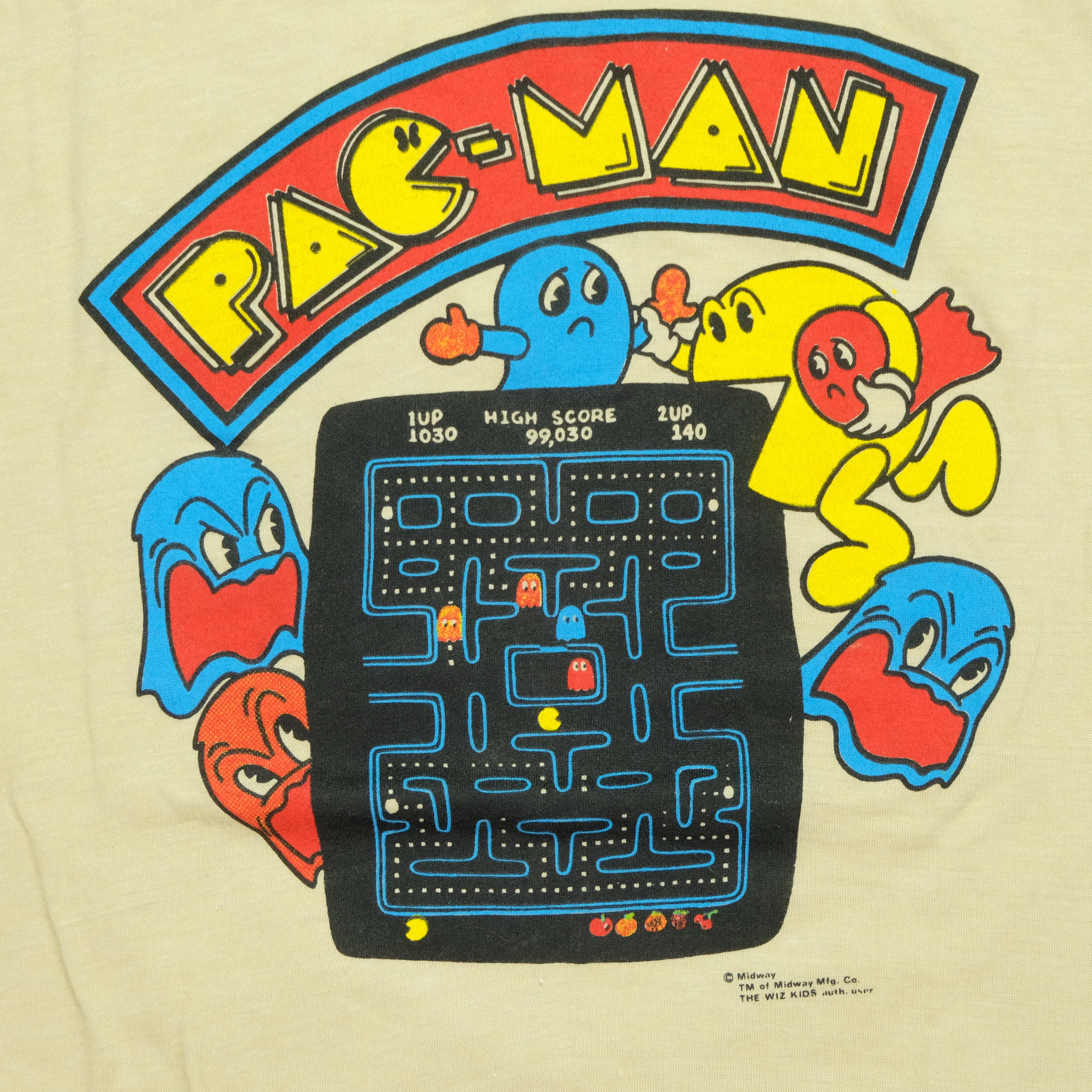 Vintage SCREEN STARS Pac-Man Arcade Video Game Promo T Shirt 80s Beige L - Image 3