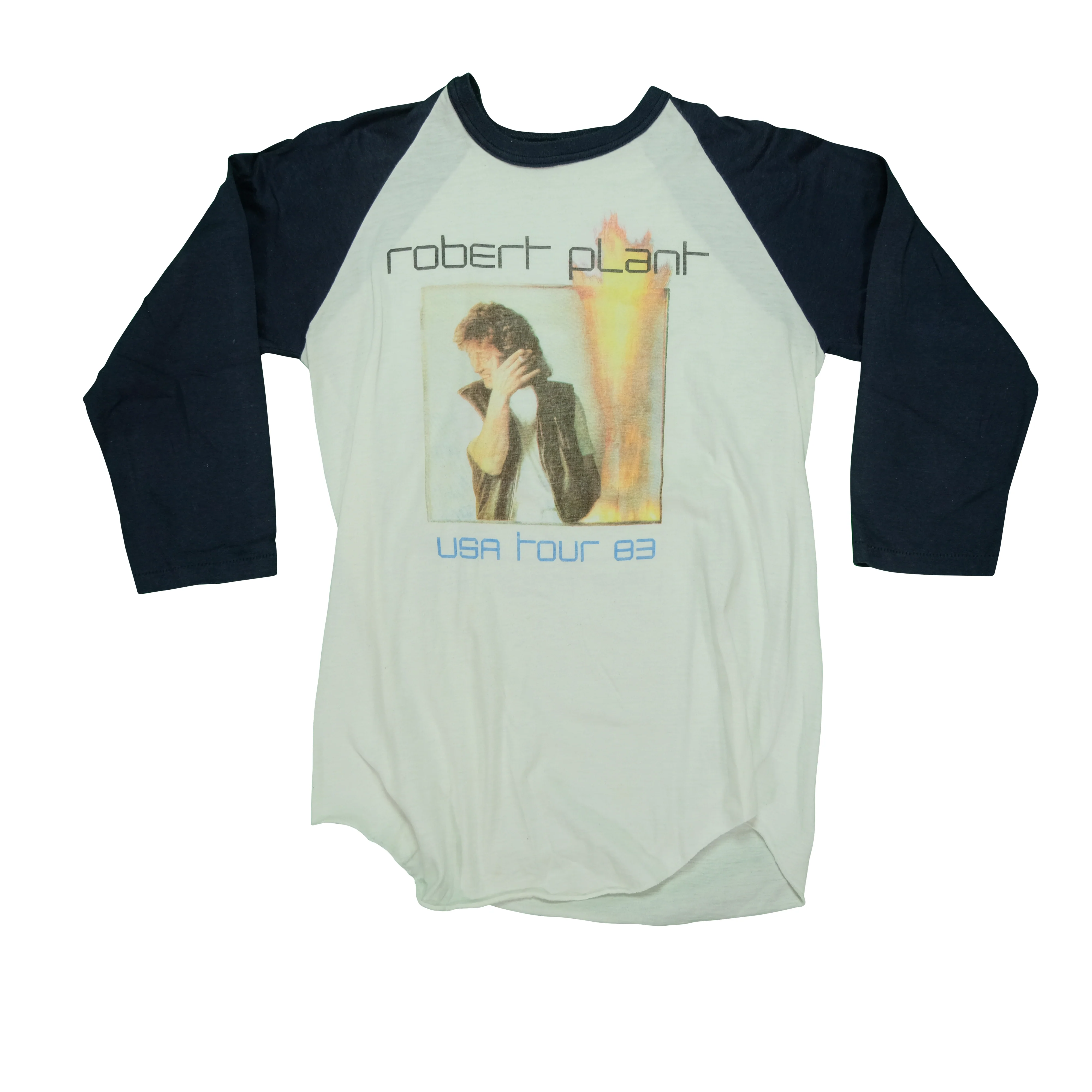 Vintage SCREEN STARS Robert Plant Principle of Moments Album 1983 USA Tour Raglan T Shirt 80s White Black L