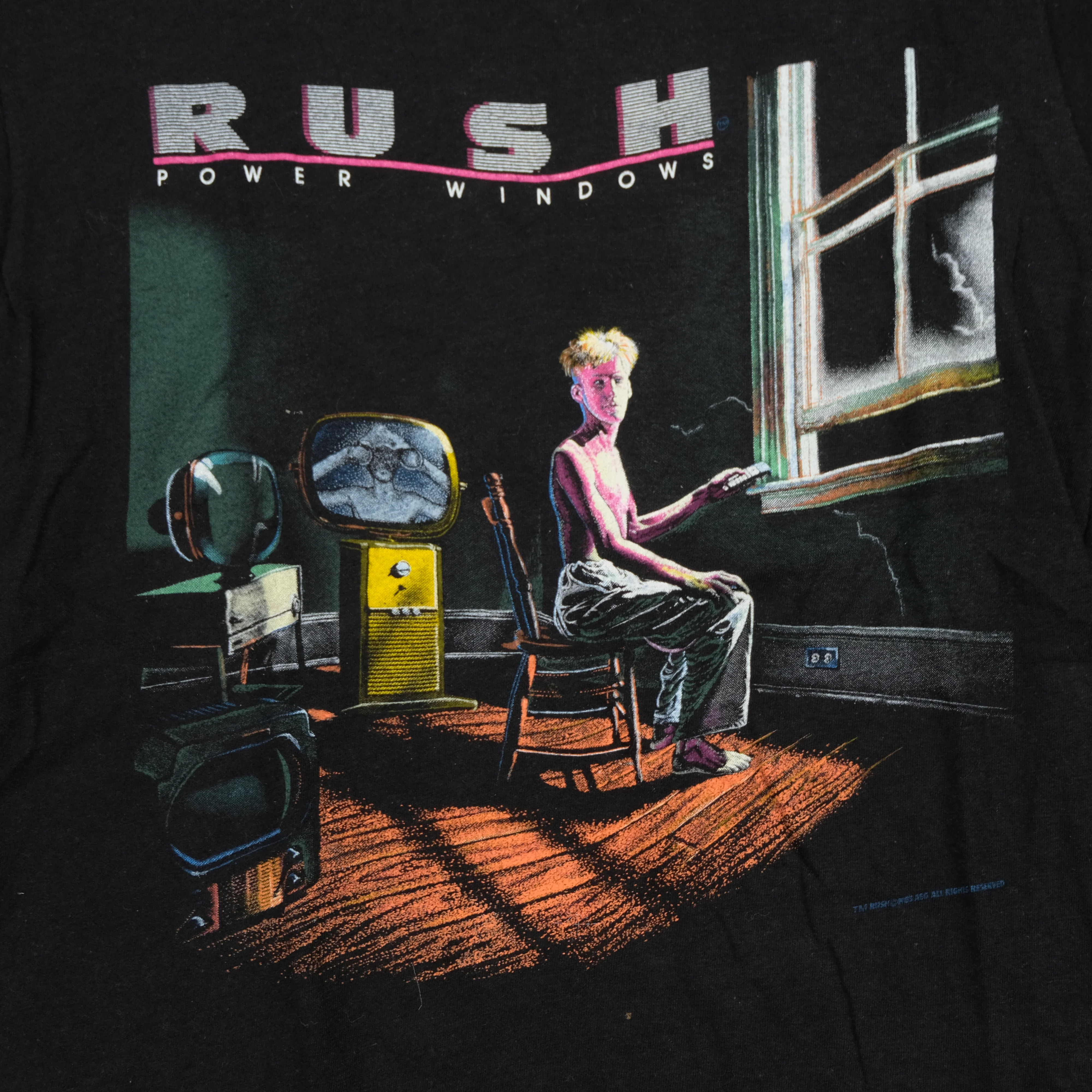 Vintage SCREEN STARS Rush Power Windows 1985-86 Tour T Shirt 80s Black L - Image 3