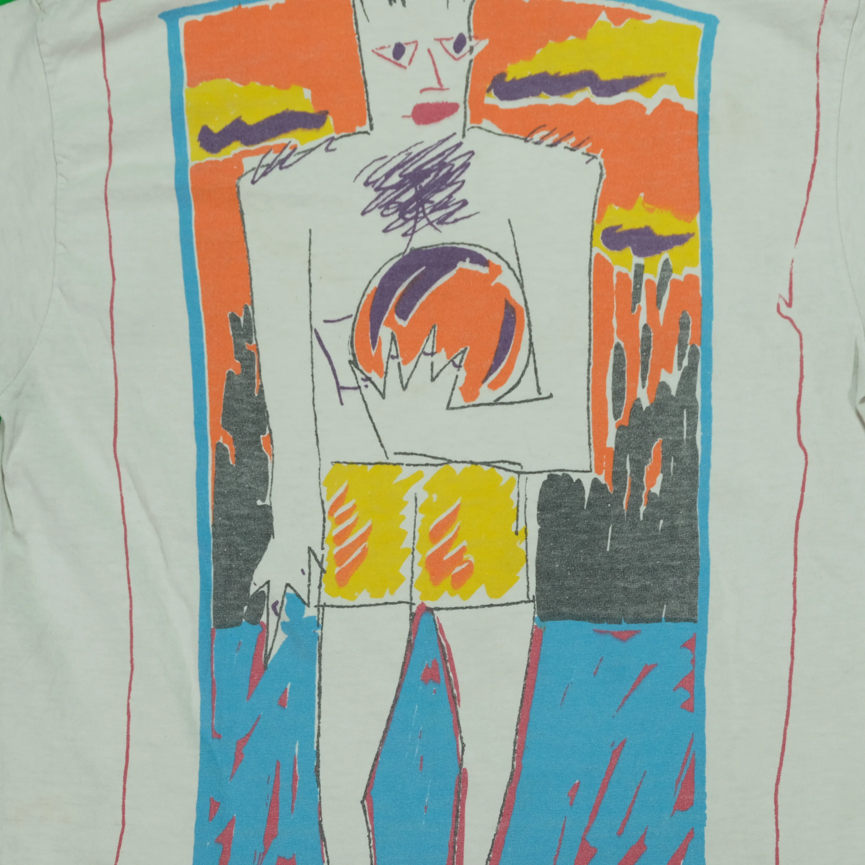 Vintage Soccer Man Primitive Portrait Art T Shirt 90s White M - Image 8