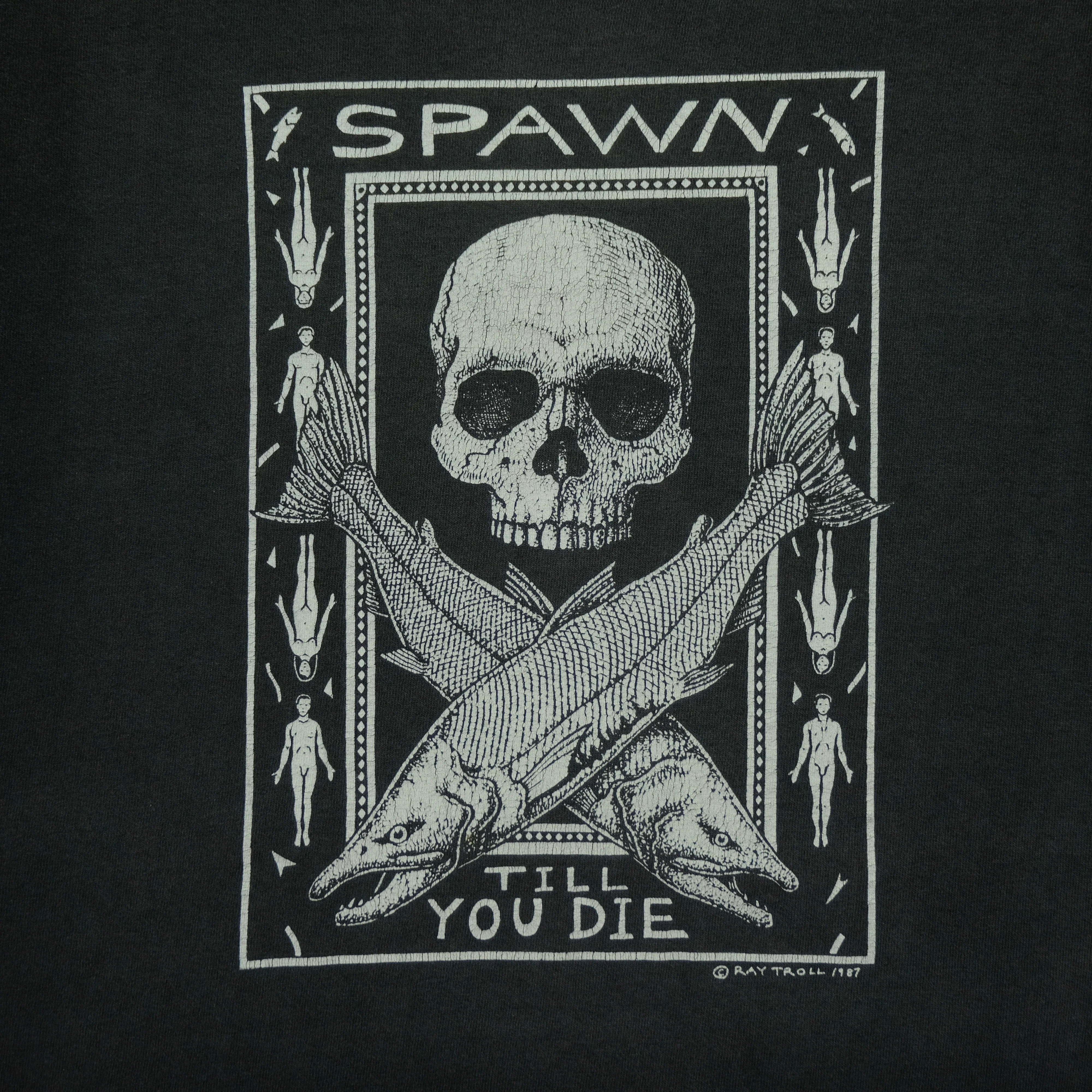 Vintage Spawn Till You Die Ray Troll 1987 Skull Art T Shirt 80s Black - Image 3