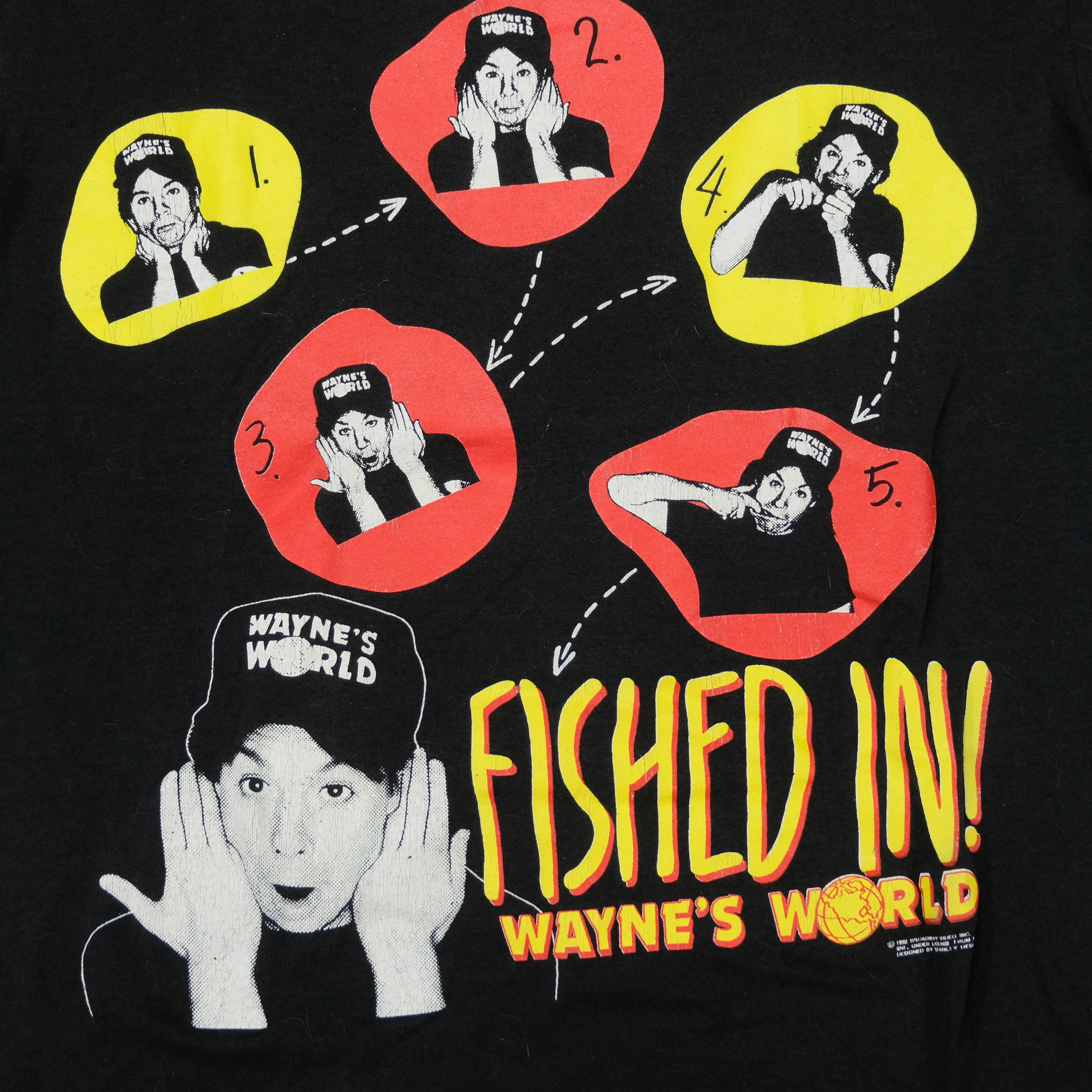 Vintage STANLEY DESANTIS Wayne's World Fished In Film 1992 Promo T Shirt 90s Black M - Image 3