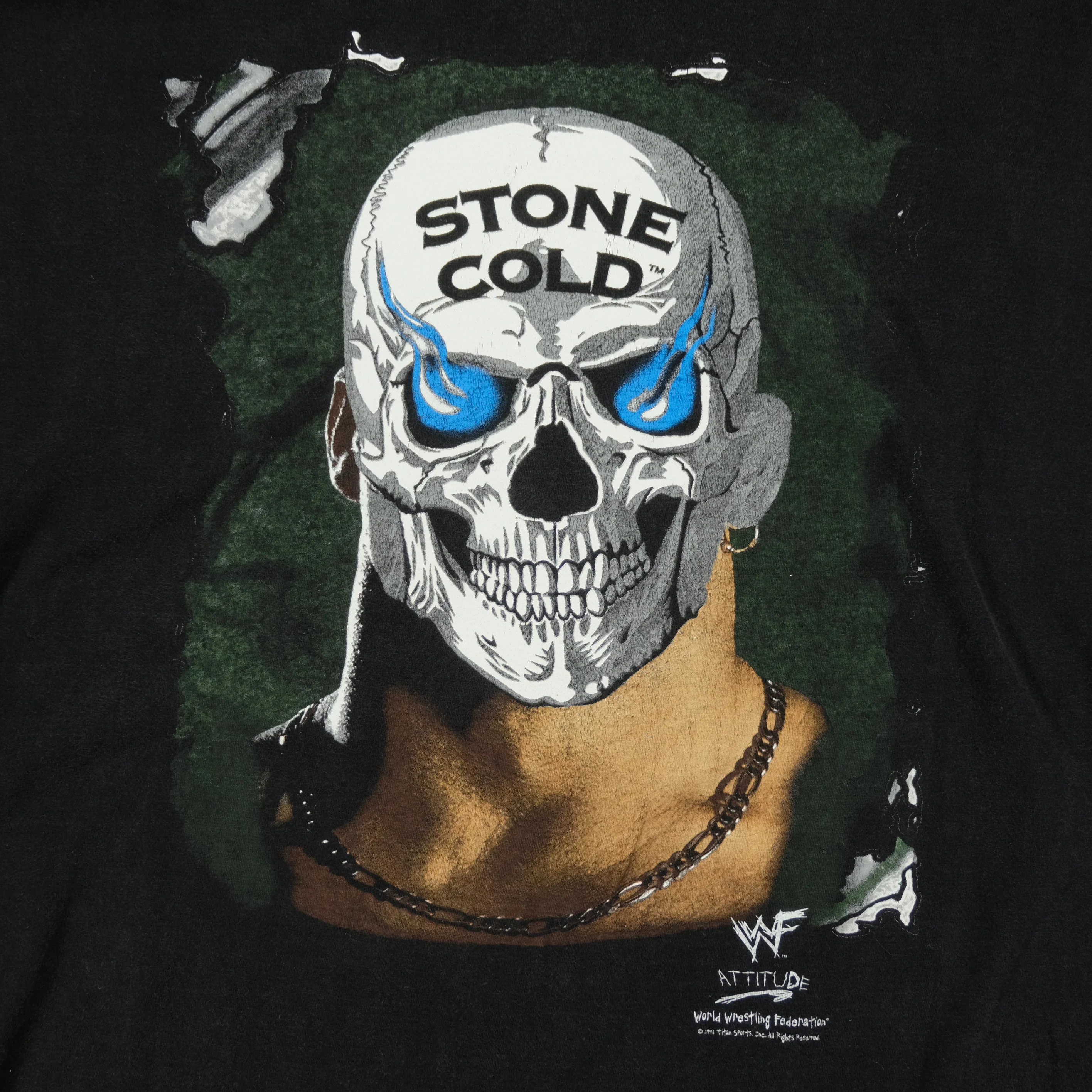 Vintage Stone Cold Steve Austin Skull WWF Attitude 1998 T Shirt 90s Black 2XL - Image 3