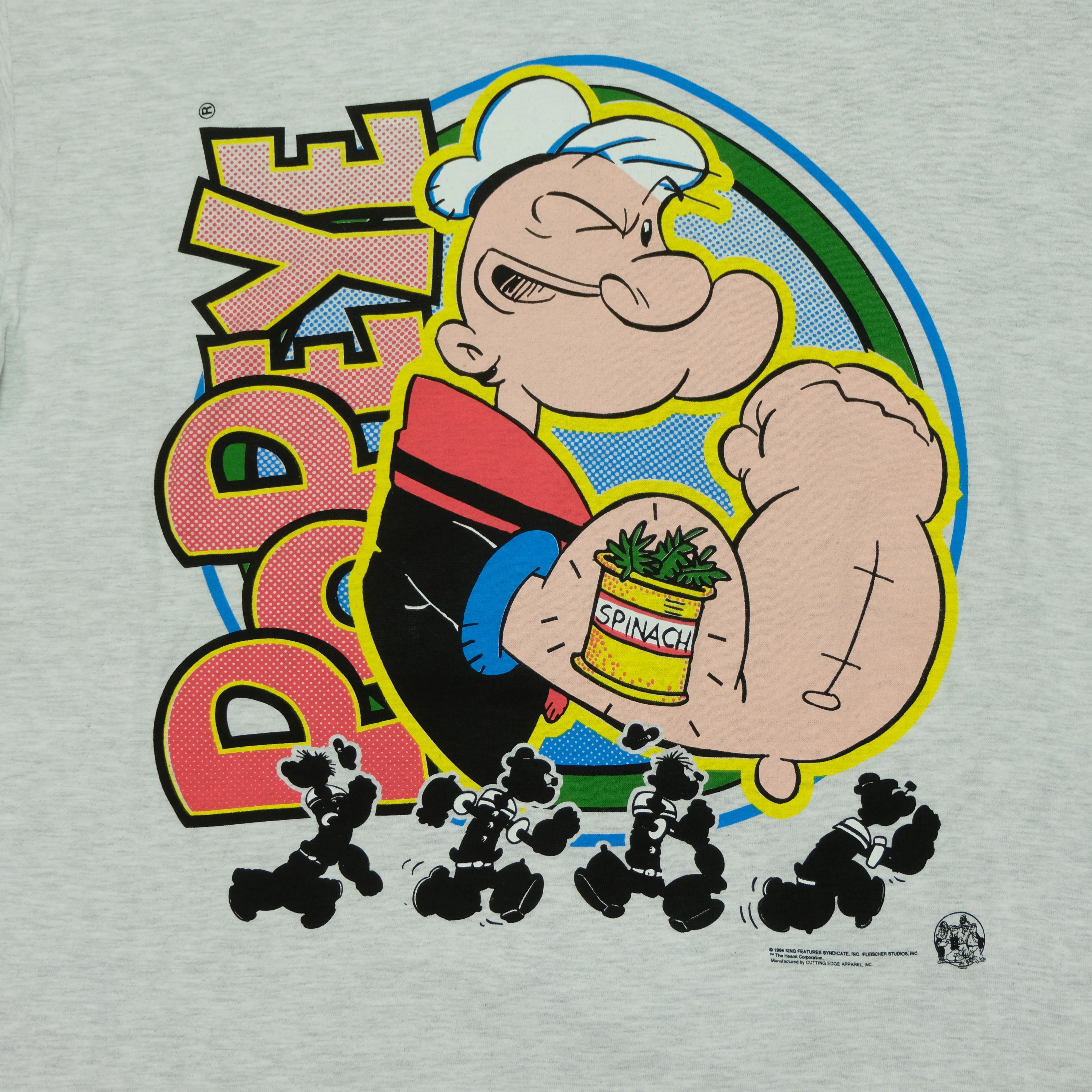 Vintage STREETWORKS Popeye Spinach Pow 1994 T Shirt 90s White XL - Image 3