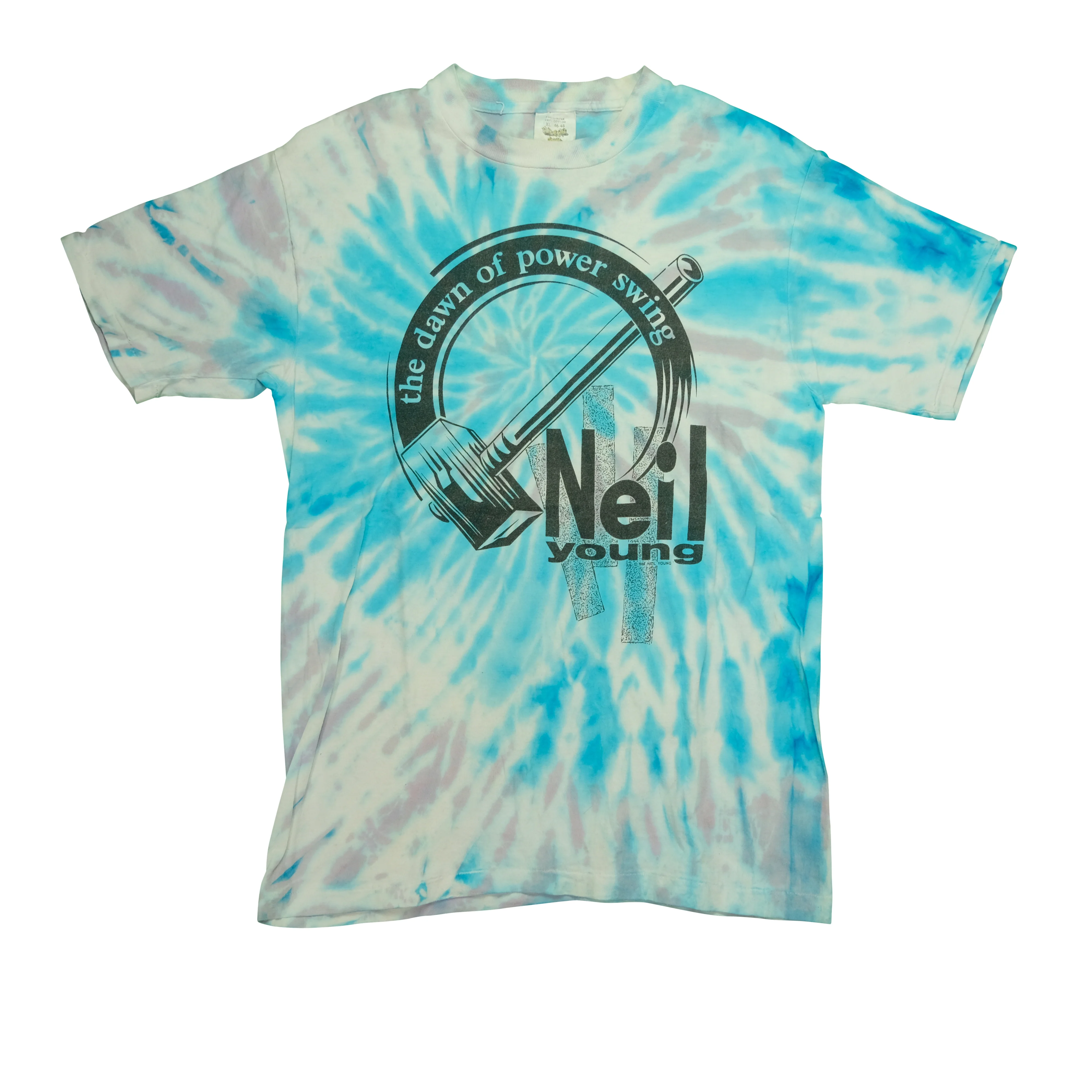 Vintage TOUCH OF GOLD Neil Young & The Bluenotes The Dawn Of Power Swing Tour Sponsored by Nobody 1988 Tie Dyed T Shirt 80s Blue XL