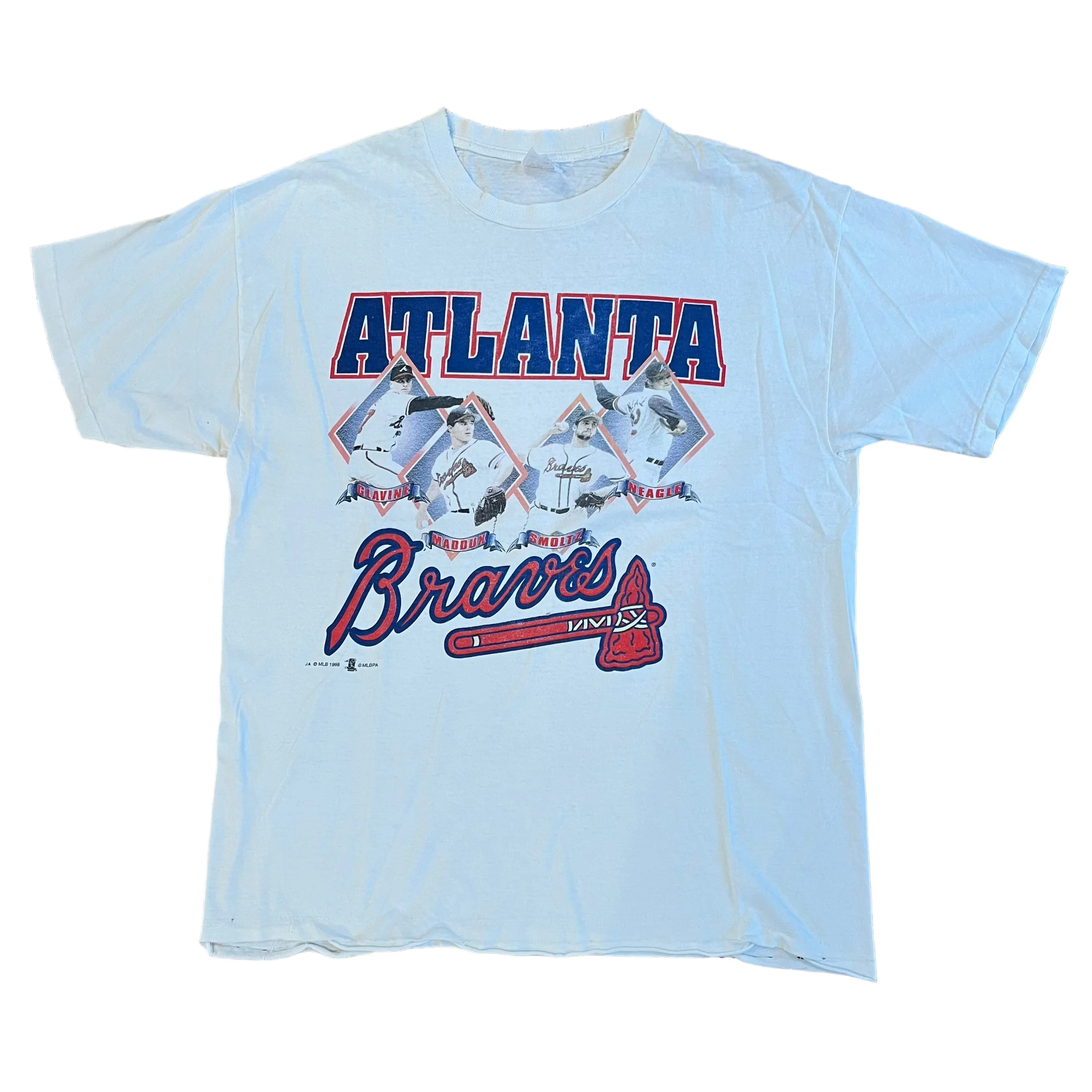 Vintage TRY Atlanta Braves Tom Glavine Greg Maddux John Smoltz Denny Neagle Pitching T Shirt 90s XL