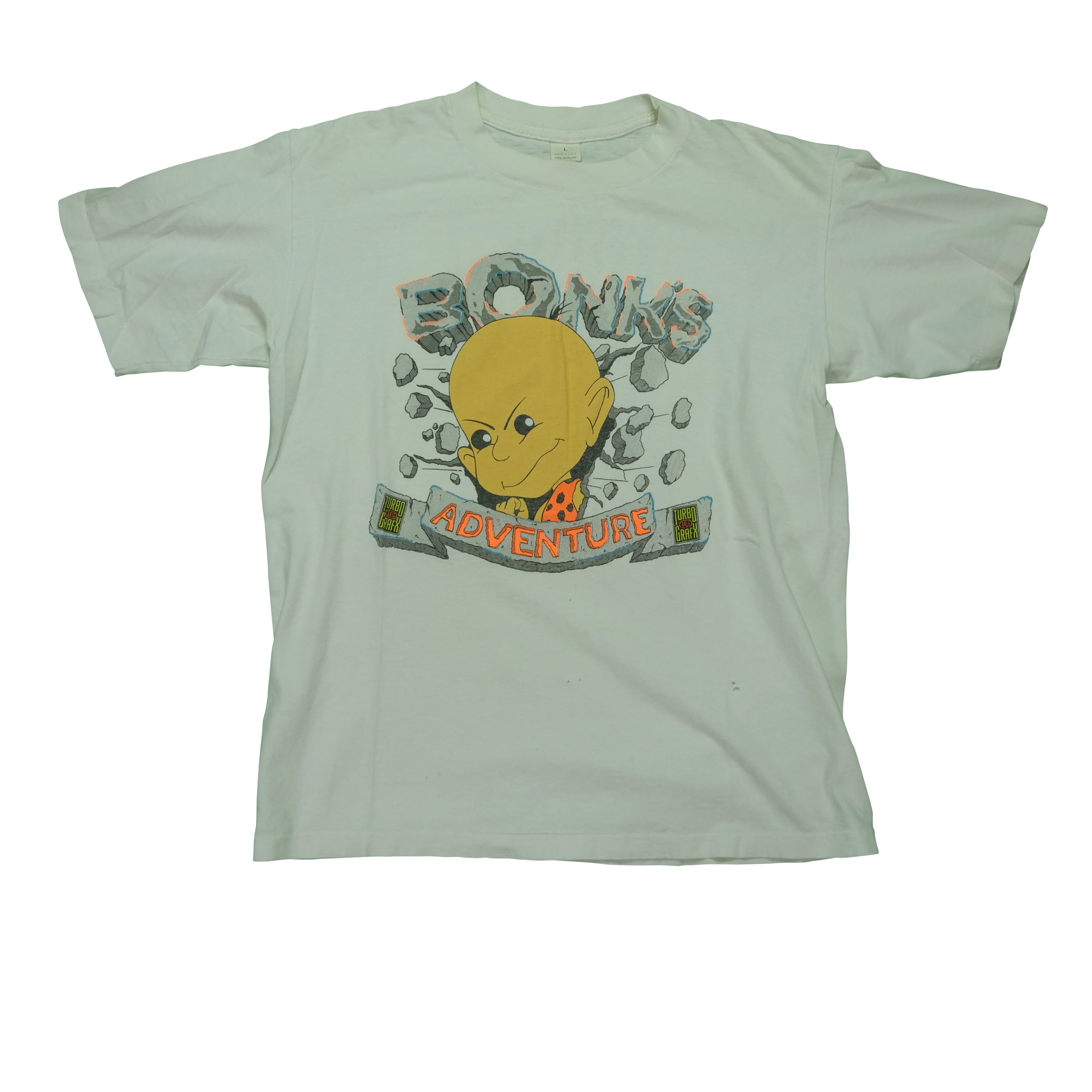 Vintage TurboGrafx-16 Bonk's Adventure Video Game Promo T Shirt 80s White L