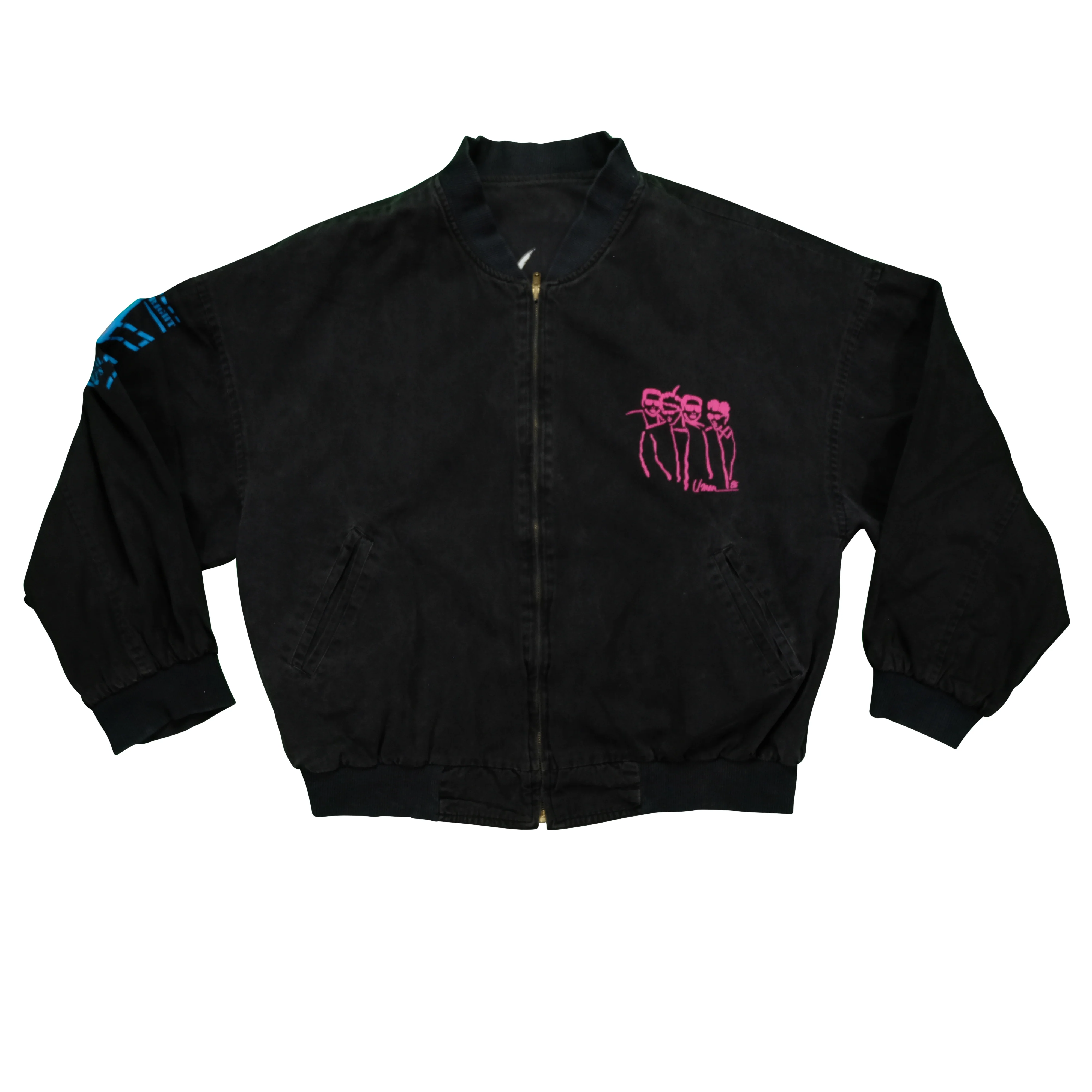 Vintage U-MEN Spell Out Neon Graphic 1986 Full Zip Black Bomber Jacket 80s Black - Image 2