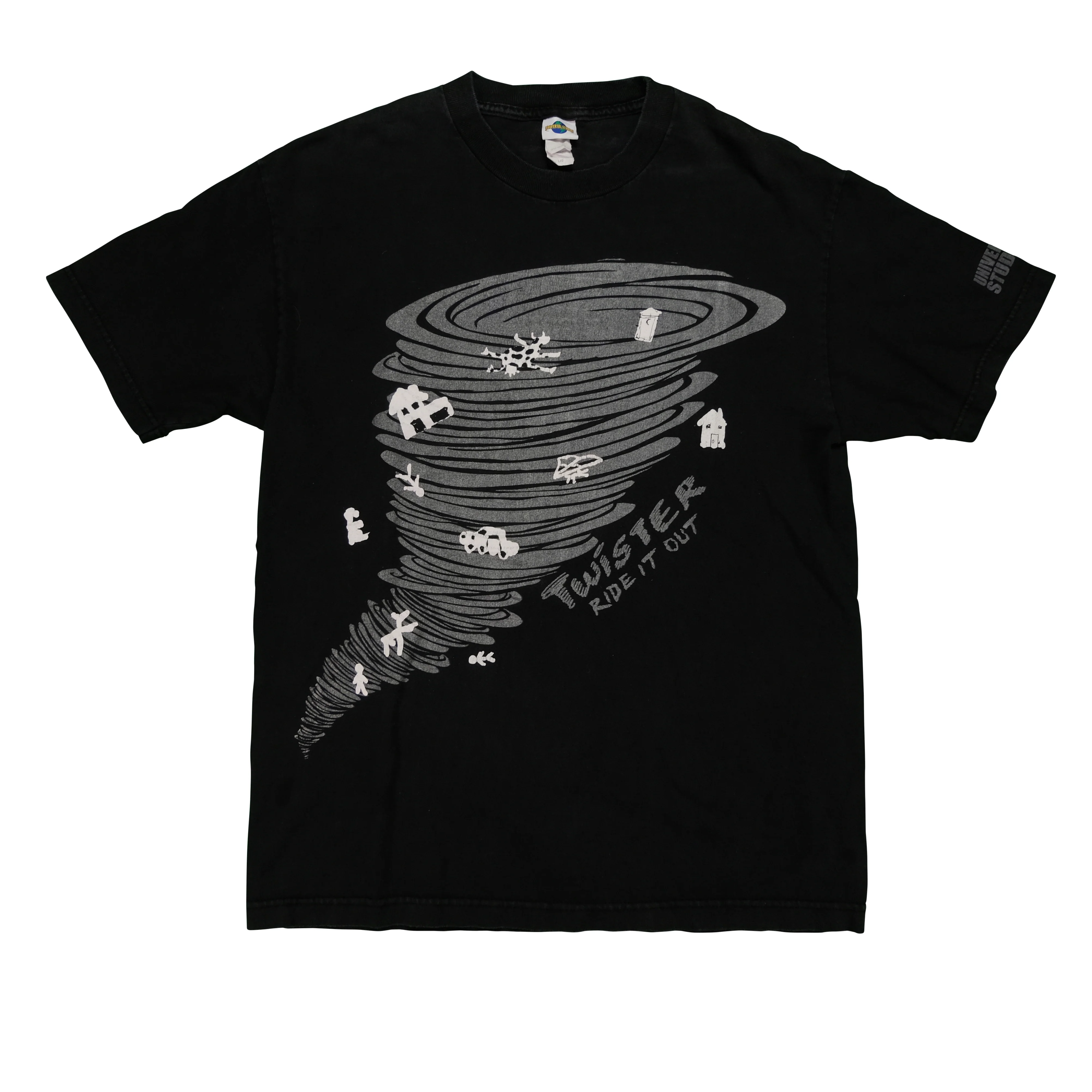 Vintage UNIVERSAL STUDIOS Twister Roller Coaster Ride It Out T Shirt 90s Black L