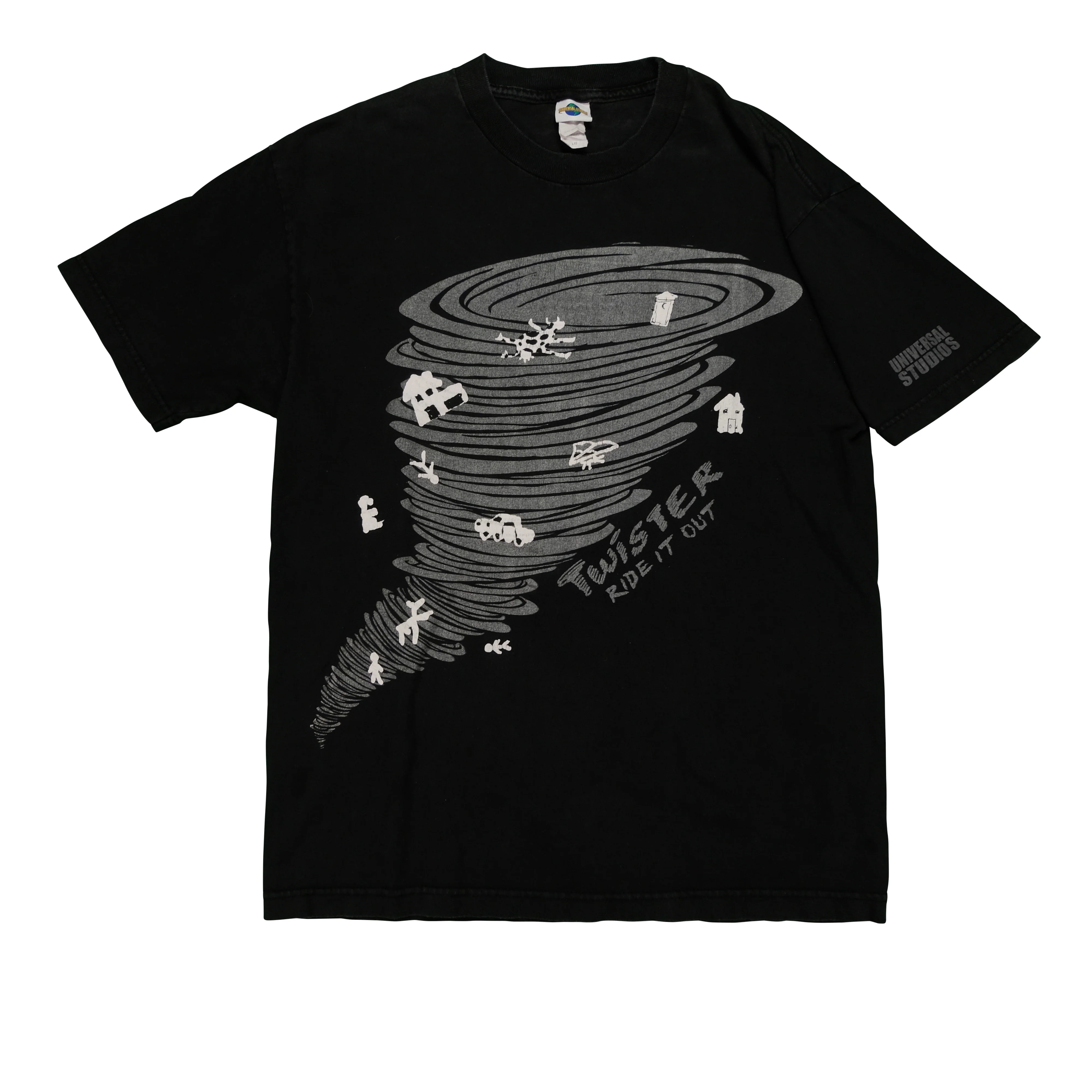 Vintage UNIVERSAL STUDIOS Twister Roller Coaster Ride It Out T Shirt 90s Black L - Image 3