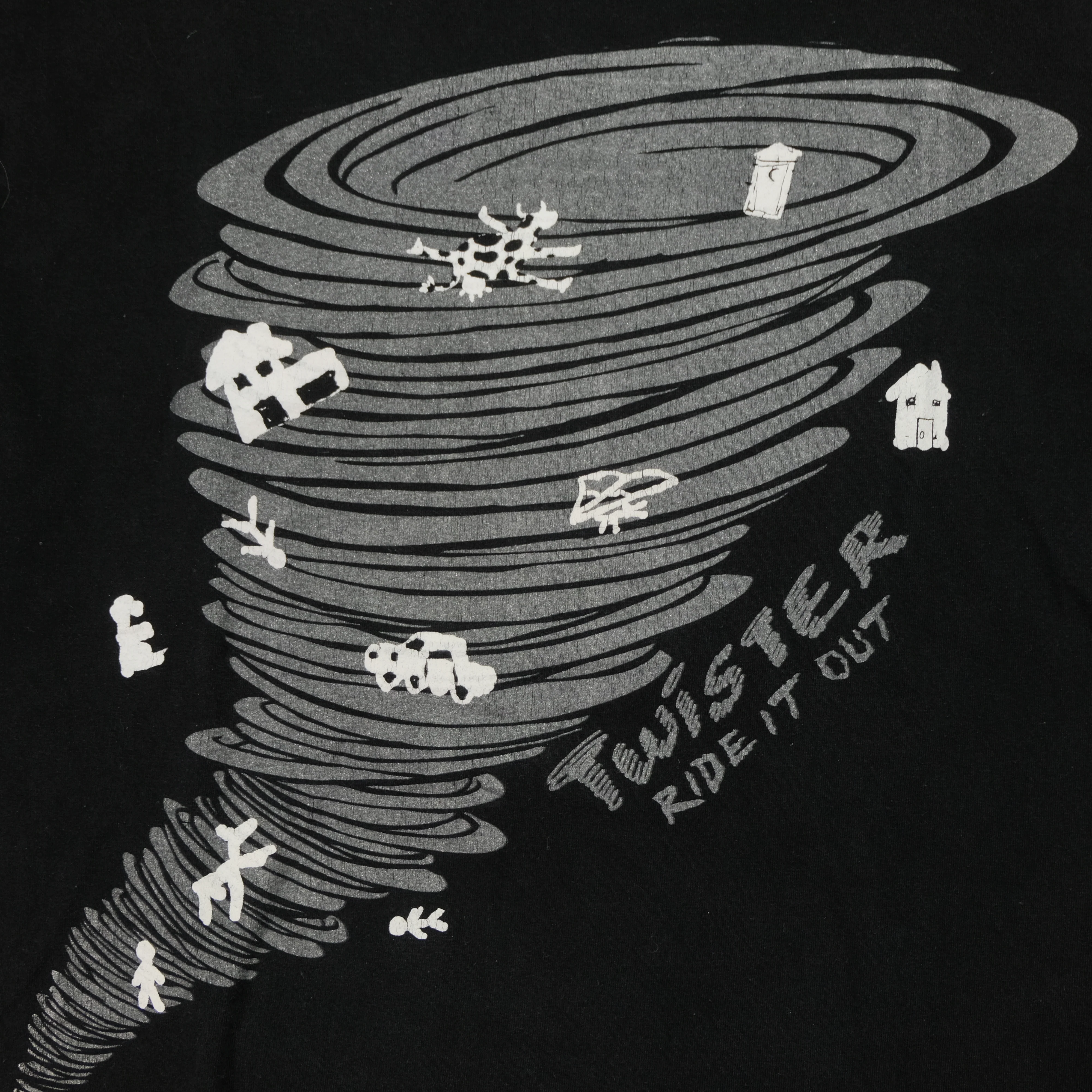 Vintage UNIVERSAL STUDIOS Twister Roller Coaster Ride It Out T Shirt 90s Black L - Image 4