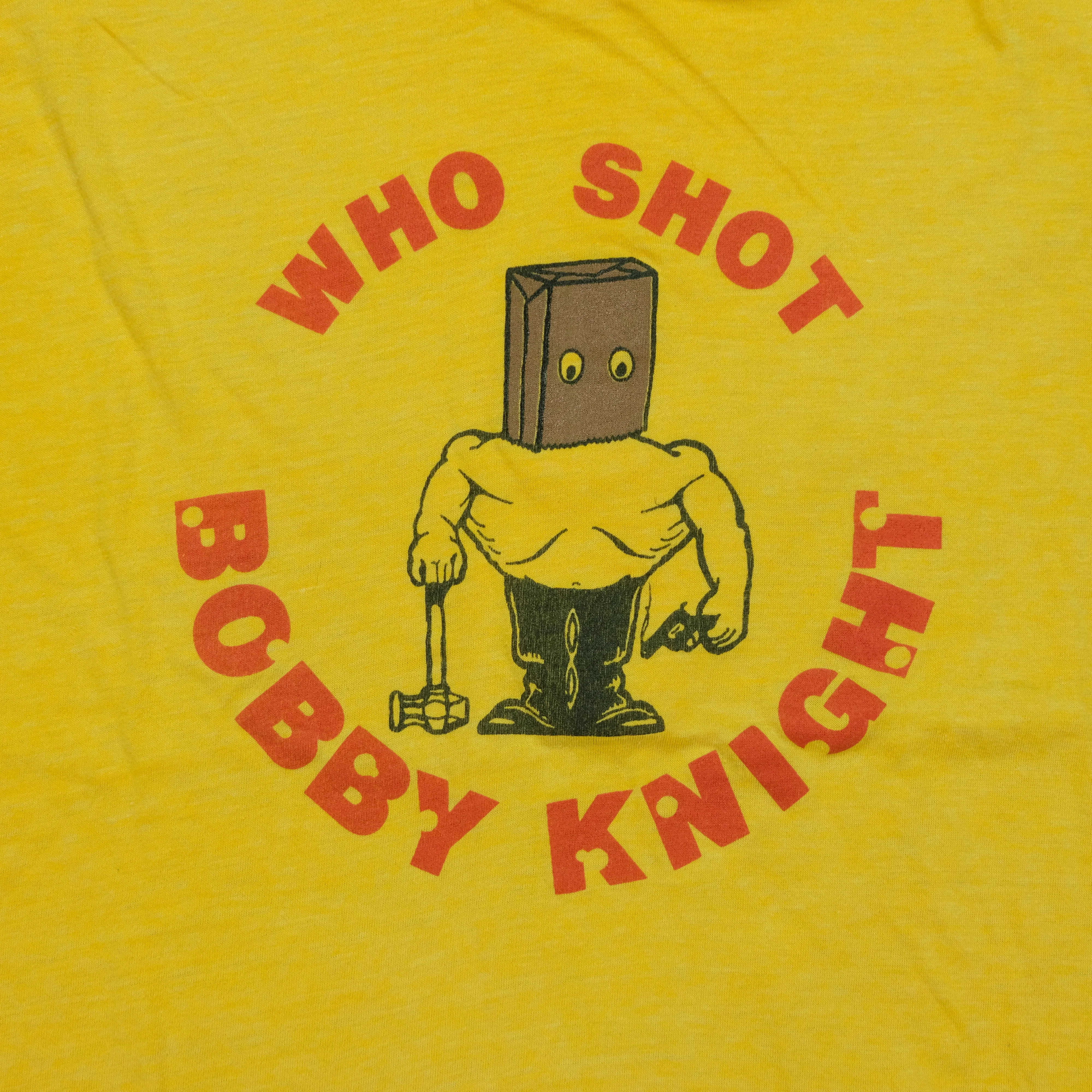 Vintage Who Shot Bobby Knight T Shirt 80s Yellow - Image 3