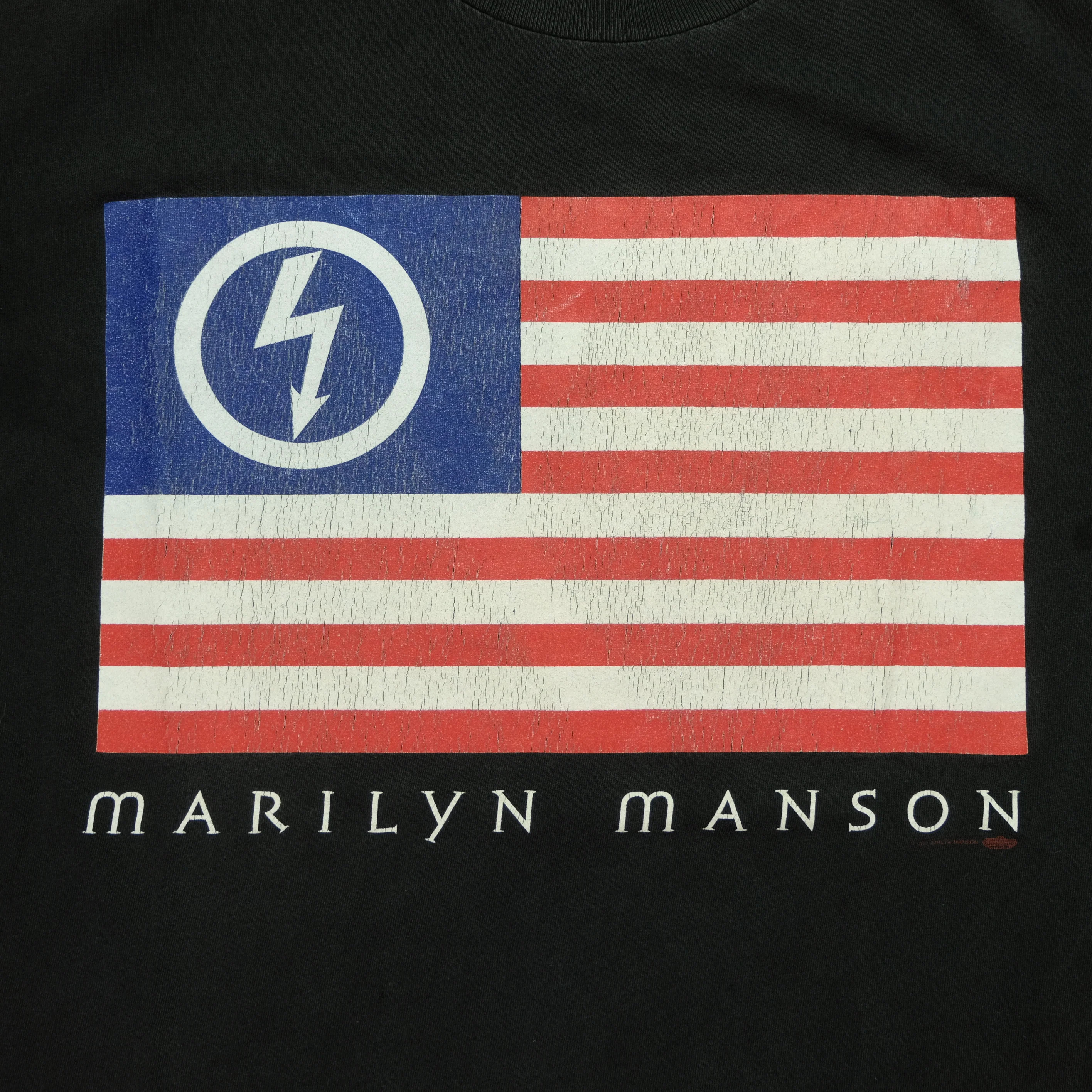 Vintage WINTERLAND Marilyn Manson Remix & Repent Album Tour USA Flag 1997 T Shirt 90s Black - Image 3