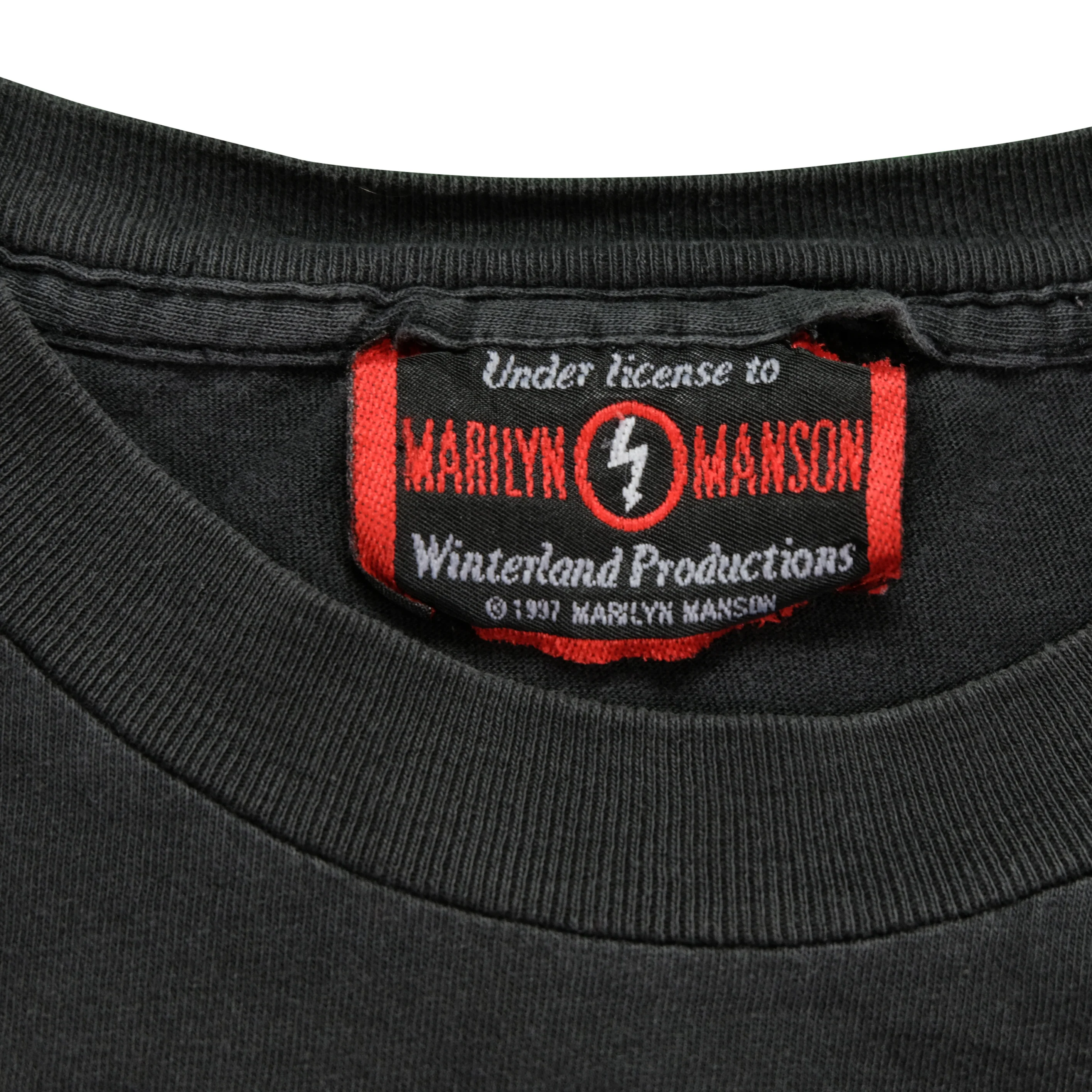 Vintage WINTERLAND Marilyn Manson Remix & Repent Album Tour USA Flag 1997 T Shirt 90s Black - Image 4