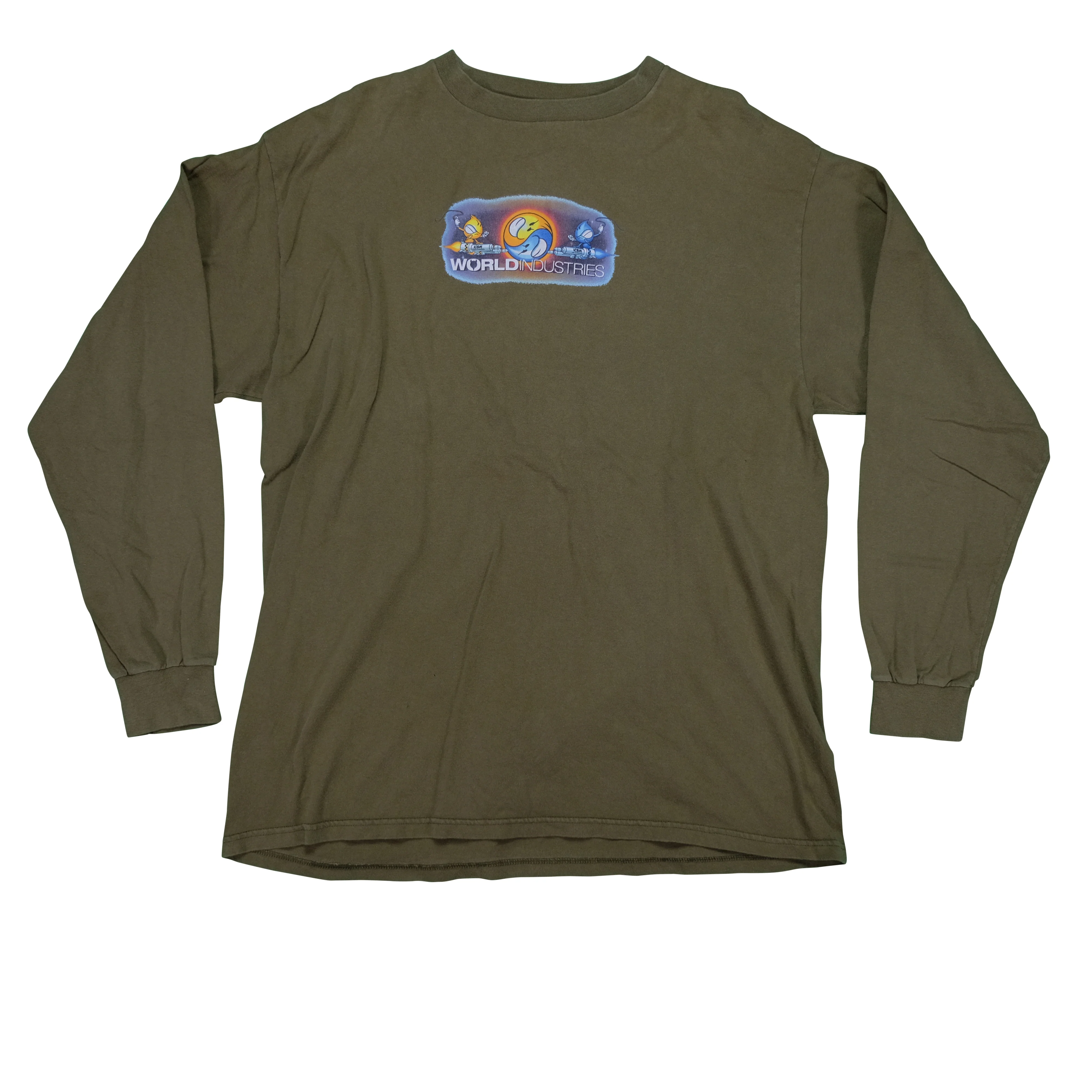 Vintage WORLD INDUSTRIES Flameboy and Wet Willy Long Sleeve T Shirt 90s Green XL