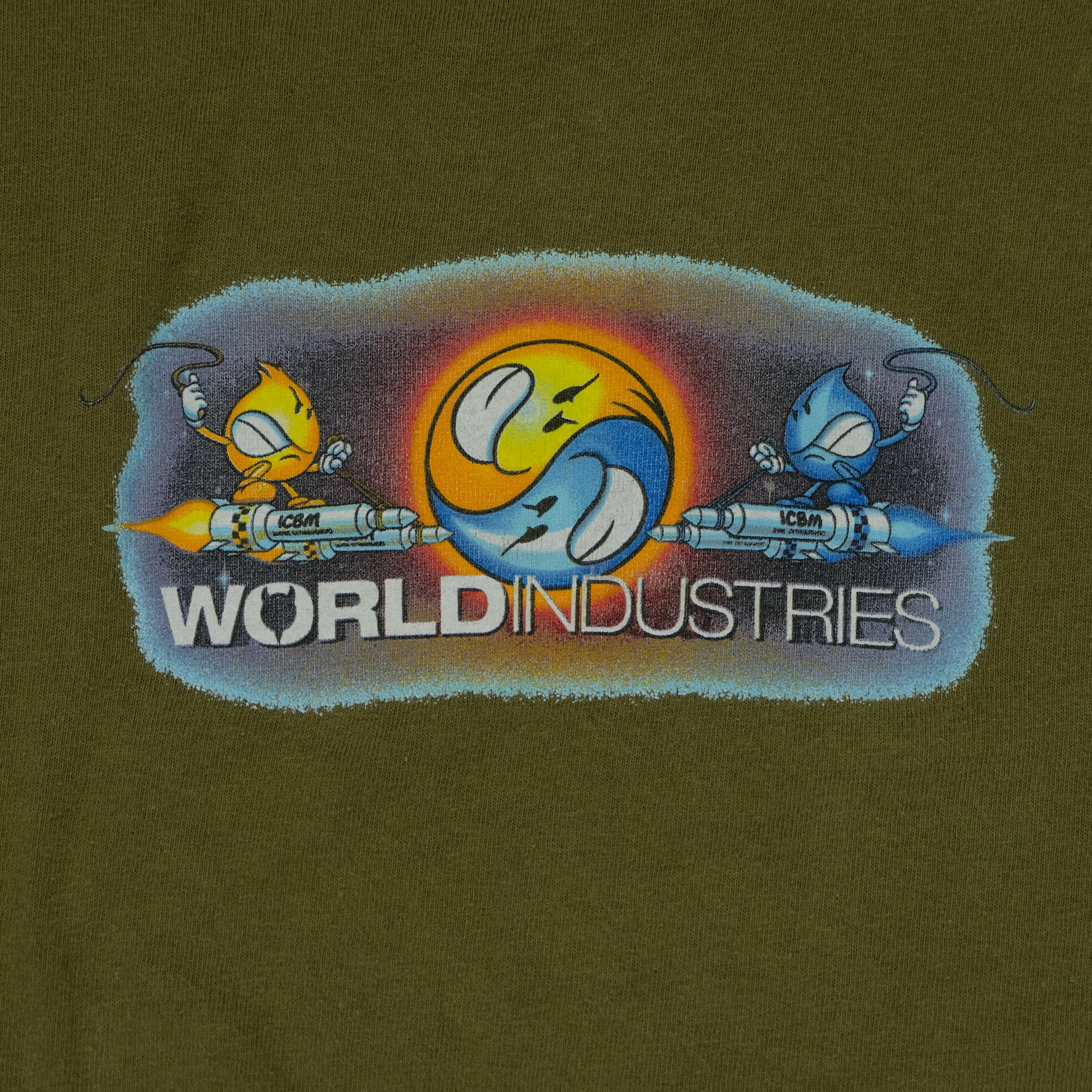 Vintage WORLD INDUSTRIES Flameboy and Wet Willy Long Sleeve T Shirt 90s Green XL - Image 3